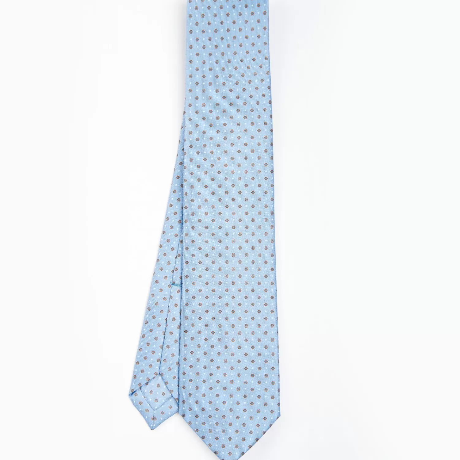 Light Blue 5 Fold Sartorial Silk Tie - Small Flower Pattern>E.Marinella Shop