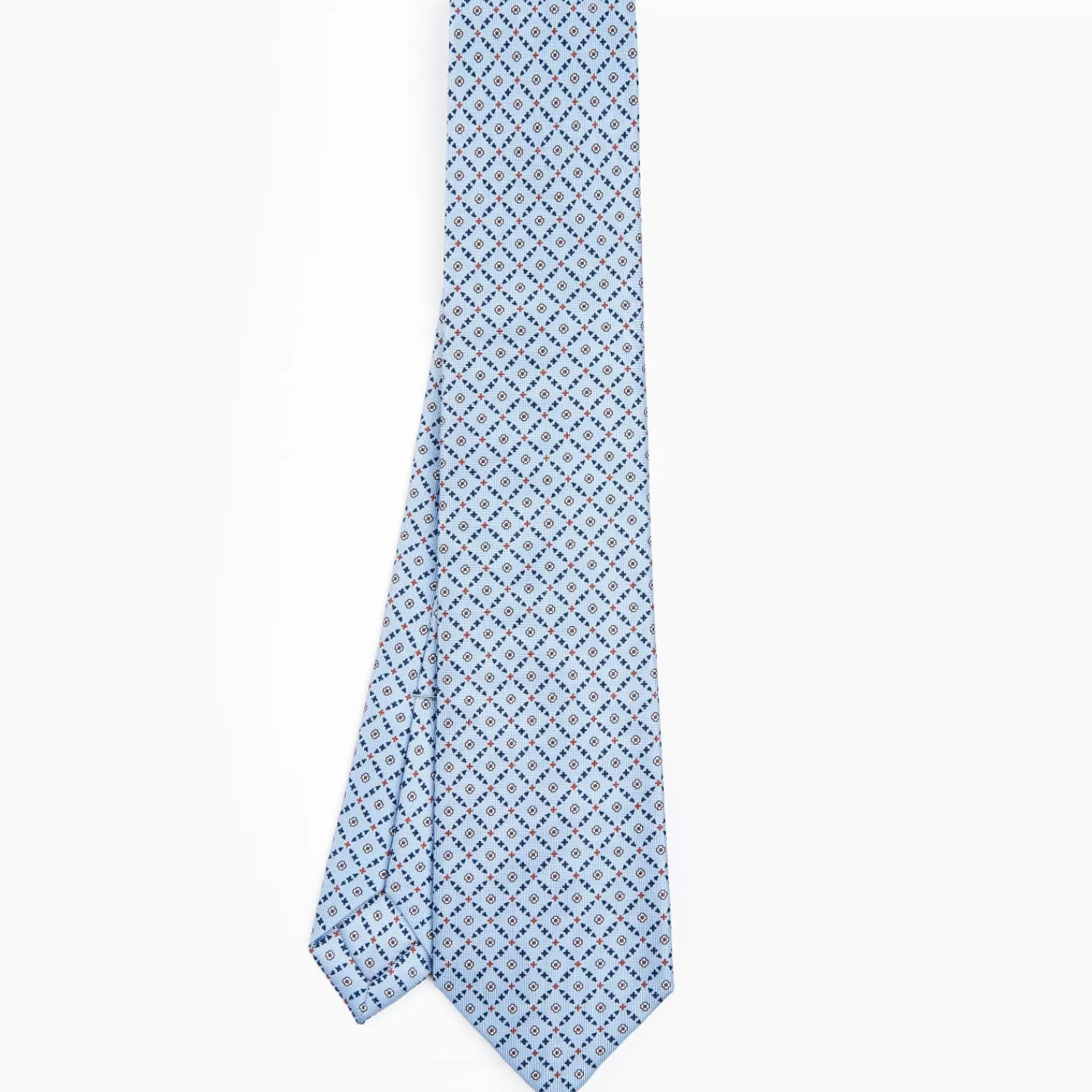 Light Blue 5 Fold Sartorial Silk Tie - Small Flower Pattern>E.Marinella Outlet