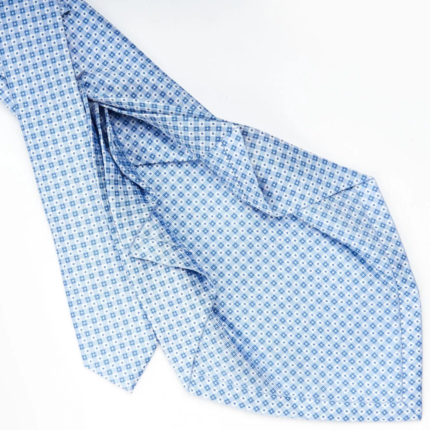 Light Blue 7 Fold Sartorial Silk Tie - Small Flower Pattern>E.Marinella Store