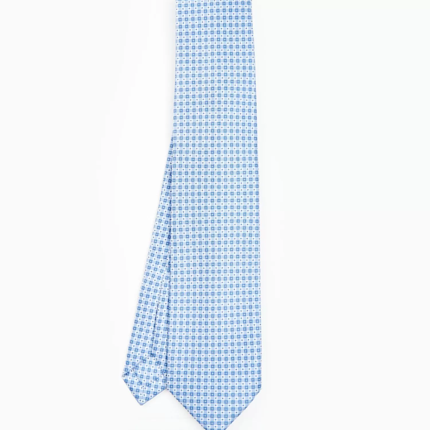 Light Blue 7 Fold Sartorial Silk Tie - Small Flower Pattern>E.Marinella Store
