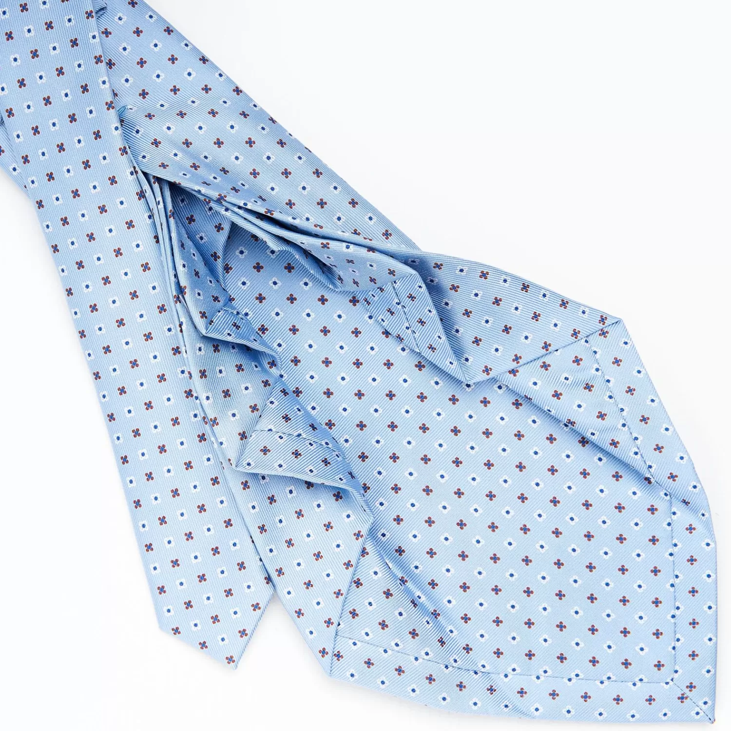 Light Blue 9 Fold Sartorial Silk Tie Small Flower Pattern>E.Marinella New