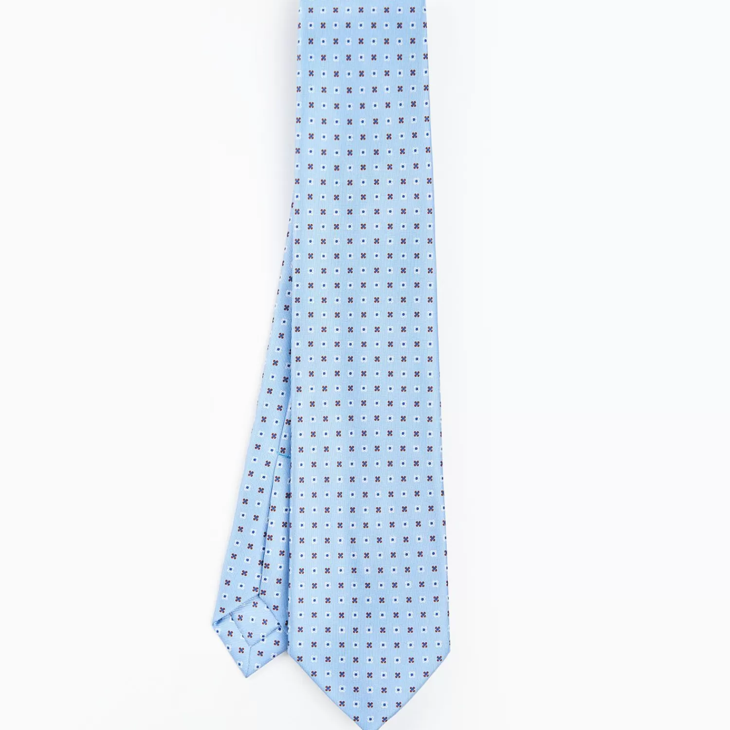 Light Blue 9 Fold Sartorial Silk Tie Small Flower Pattern>E.Marinella New