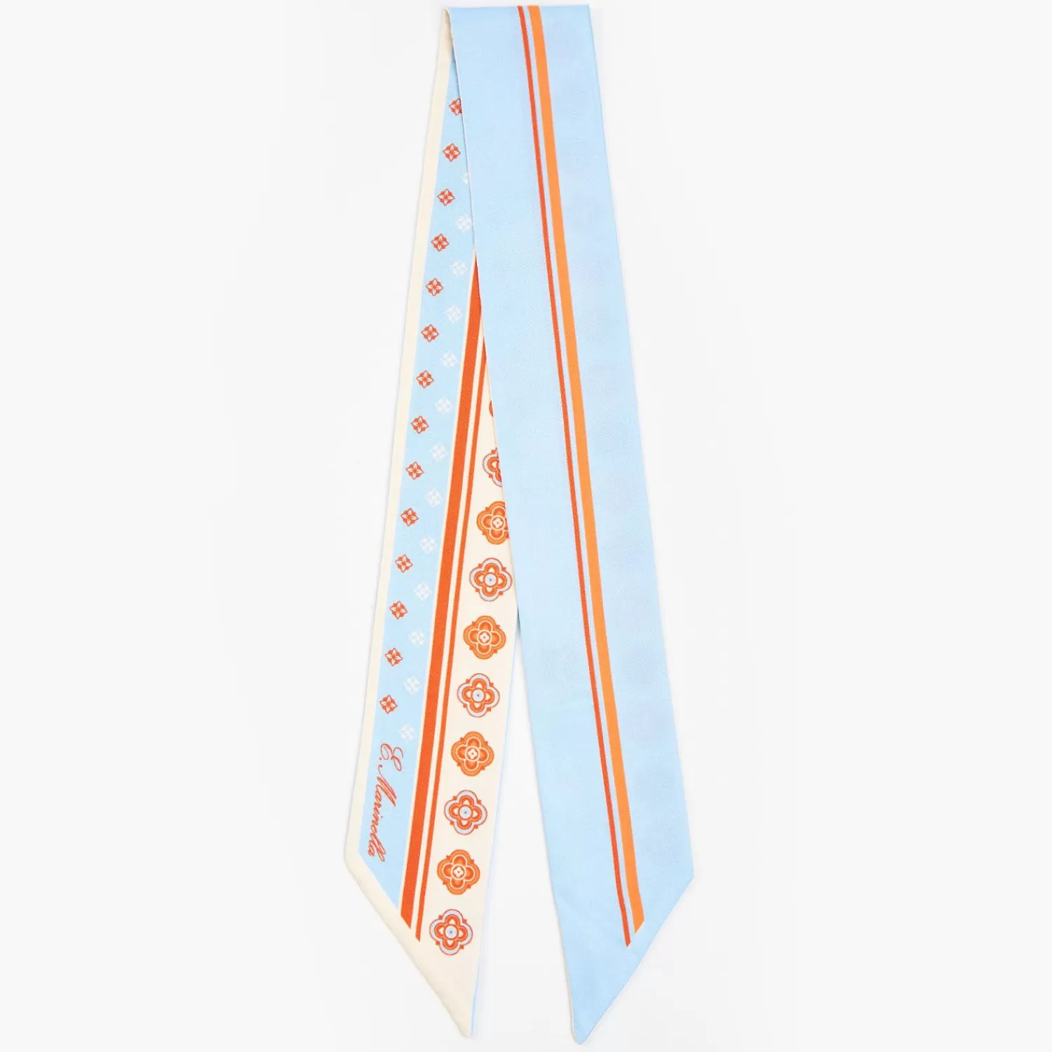 Light Blue And Beige Silk Twilly>E.Marinella New