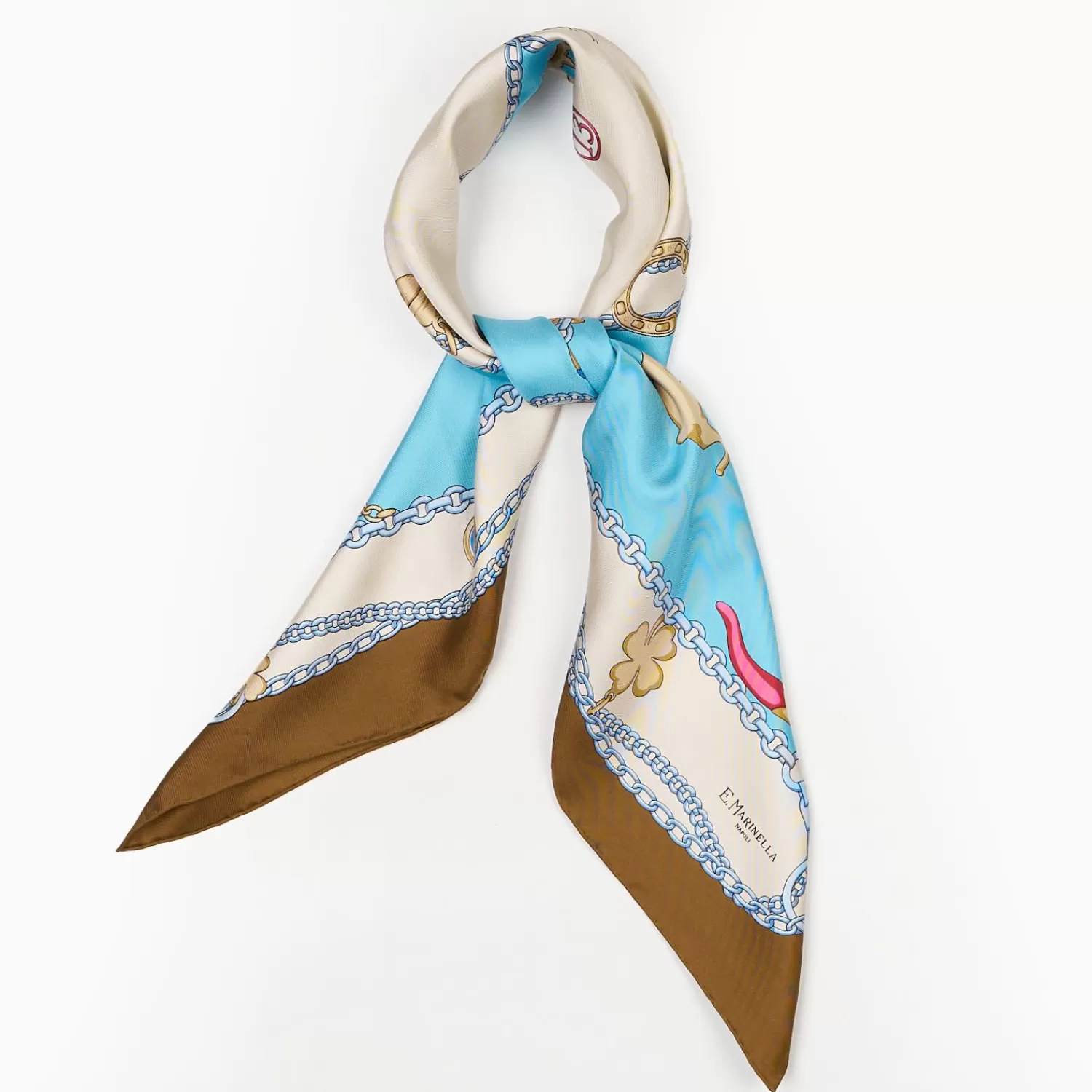 Light Blue And Dark Brown Silk Scarf 90 - Luchy Charms>E.Marinella Online