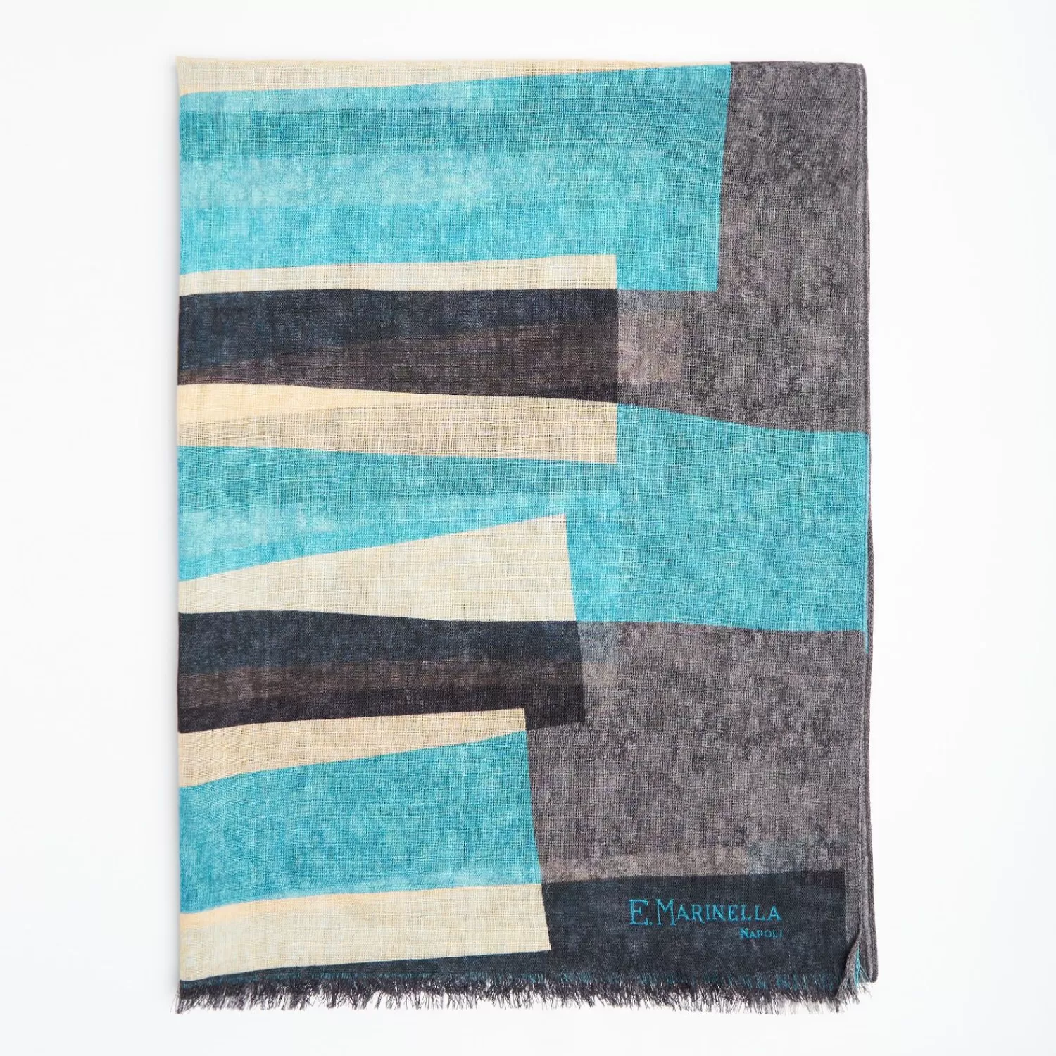 Light Blue And Grey Wool Stole>E.Marinella New