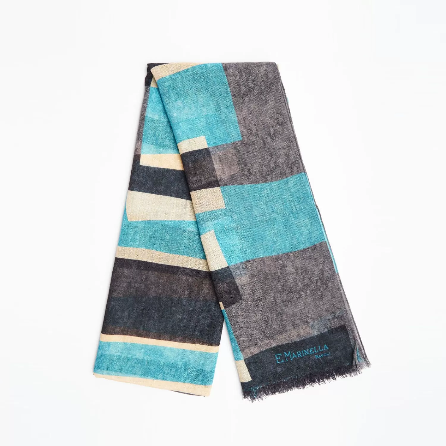 Light Blue And Grey Wool Stole>E.Marinella New