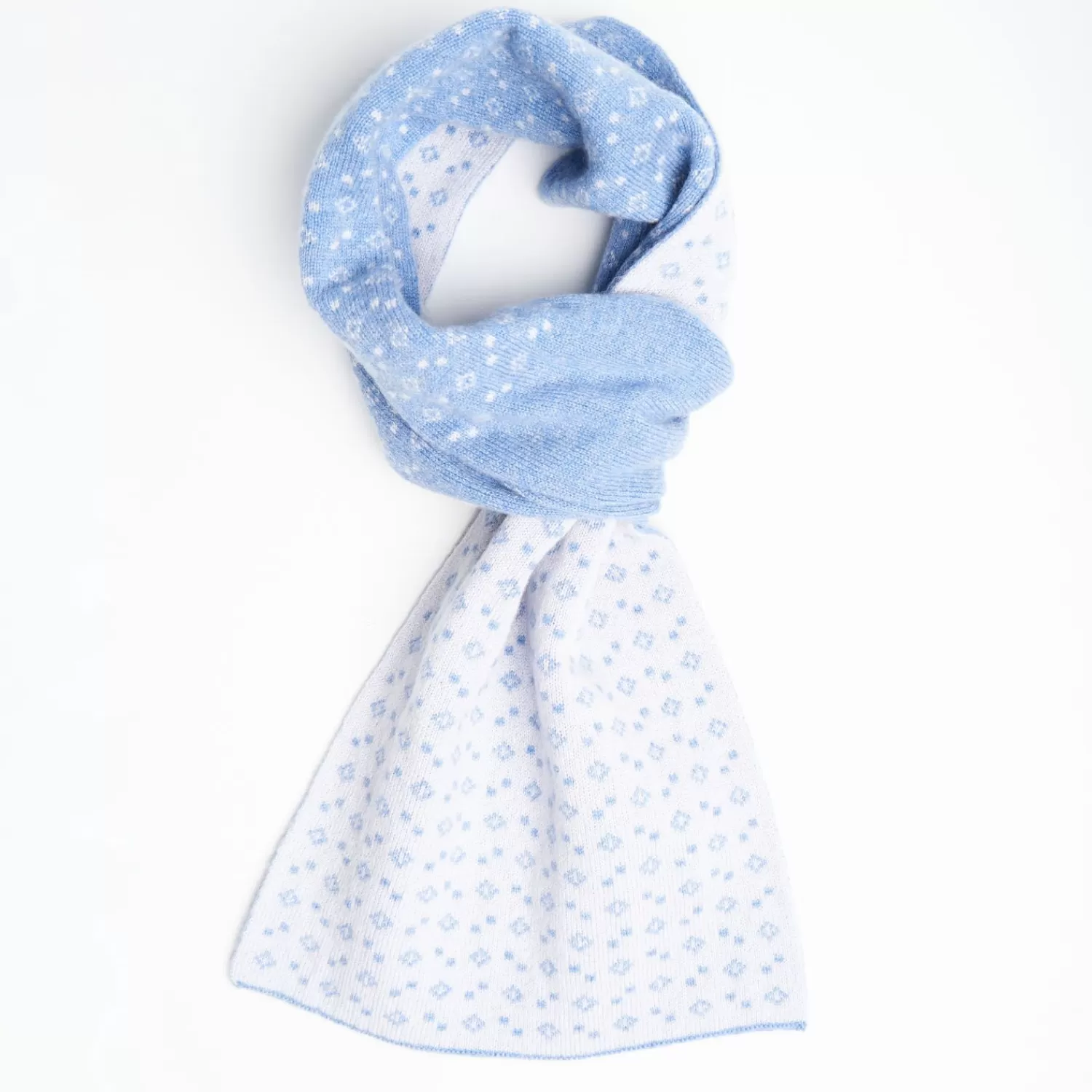 Light Blue And White Two-Tone Cashmere Neck Warmer - Geometric Pattern>E.Marinella Fashion
