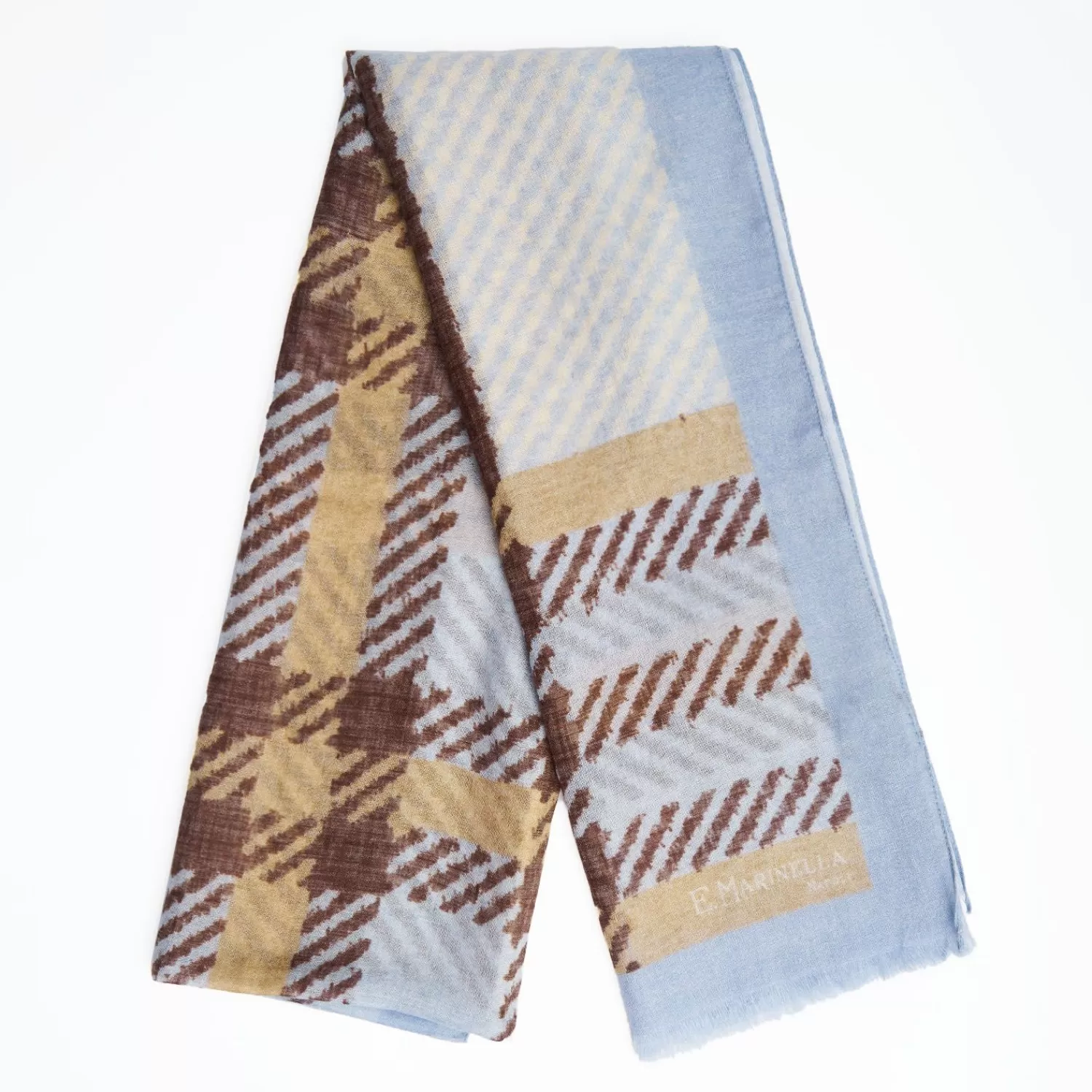 Light Blue Cashmere And Silk Stole - Tartan Pattern>E.Marinella Clearance
