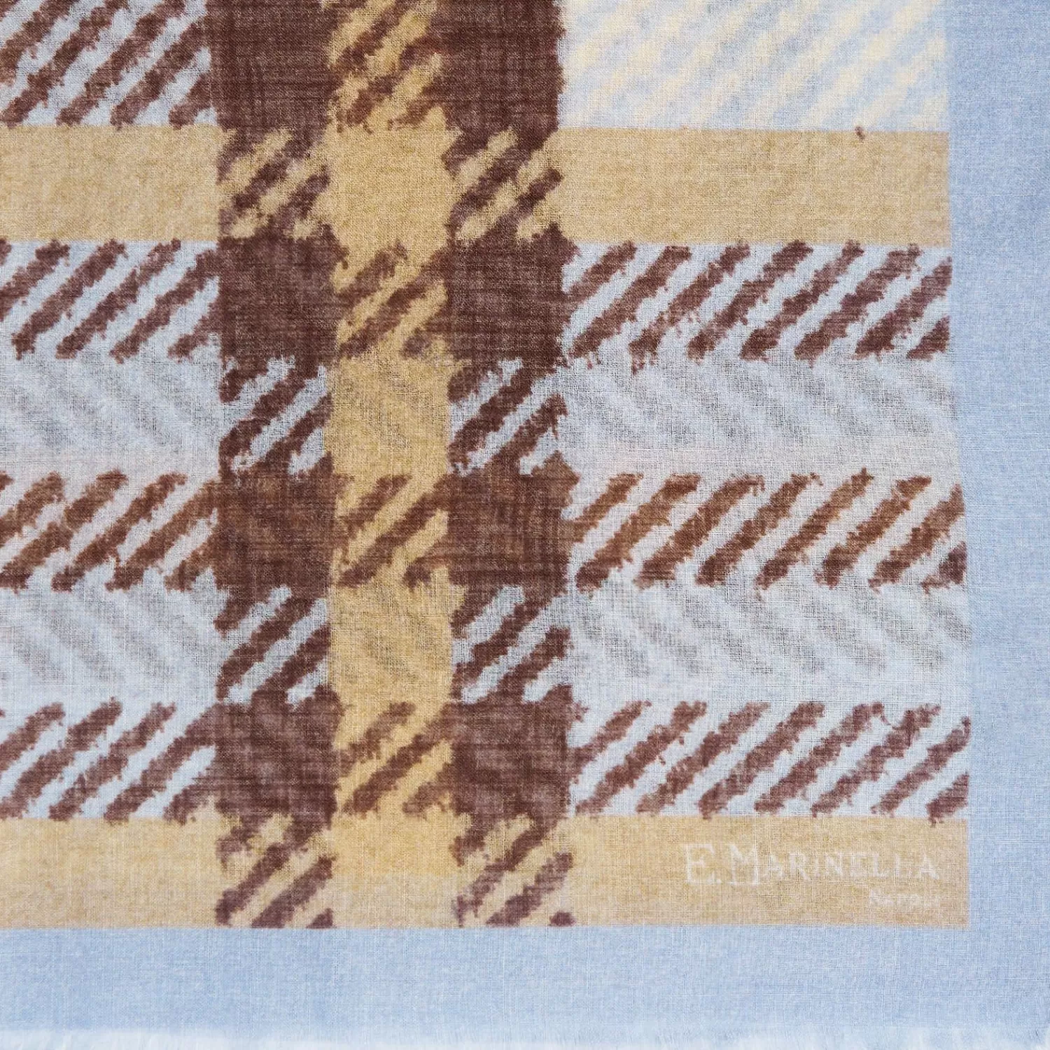 Light Blue Cashmere And Silk Stole - Tartan Pattern>E.Marinella Clearance