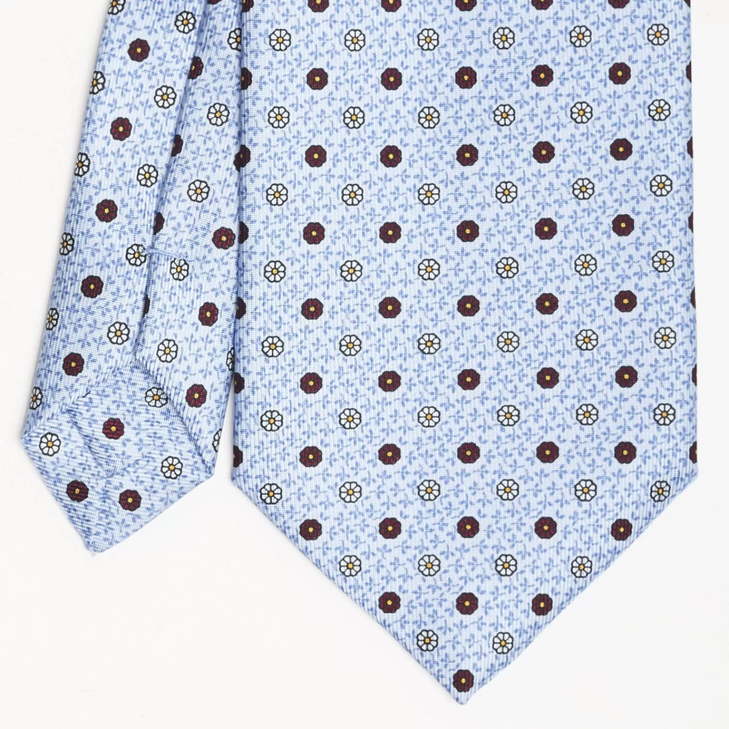 Light Blue Extra Long Sartorial Silk Tie - Small Flower Pattern>E.Marinella Online