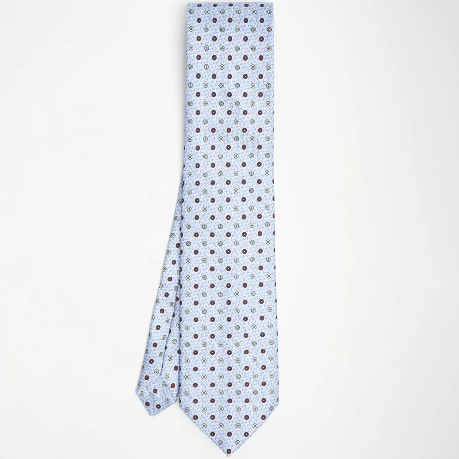 Light Blue Extra Long Sartorial Silk Tie - Small Flower Pattern>E.Marinella Online