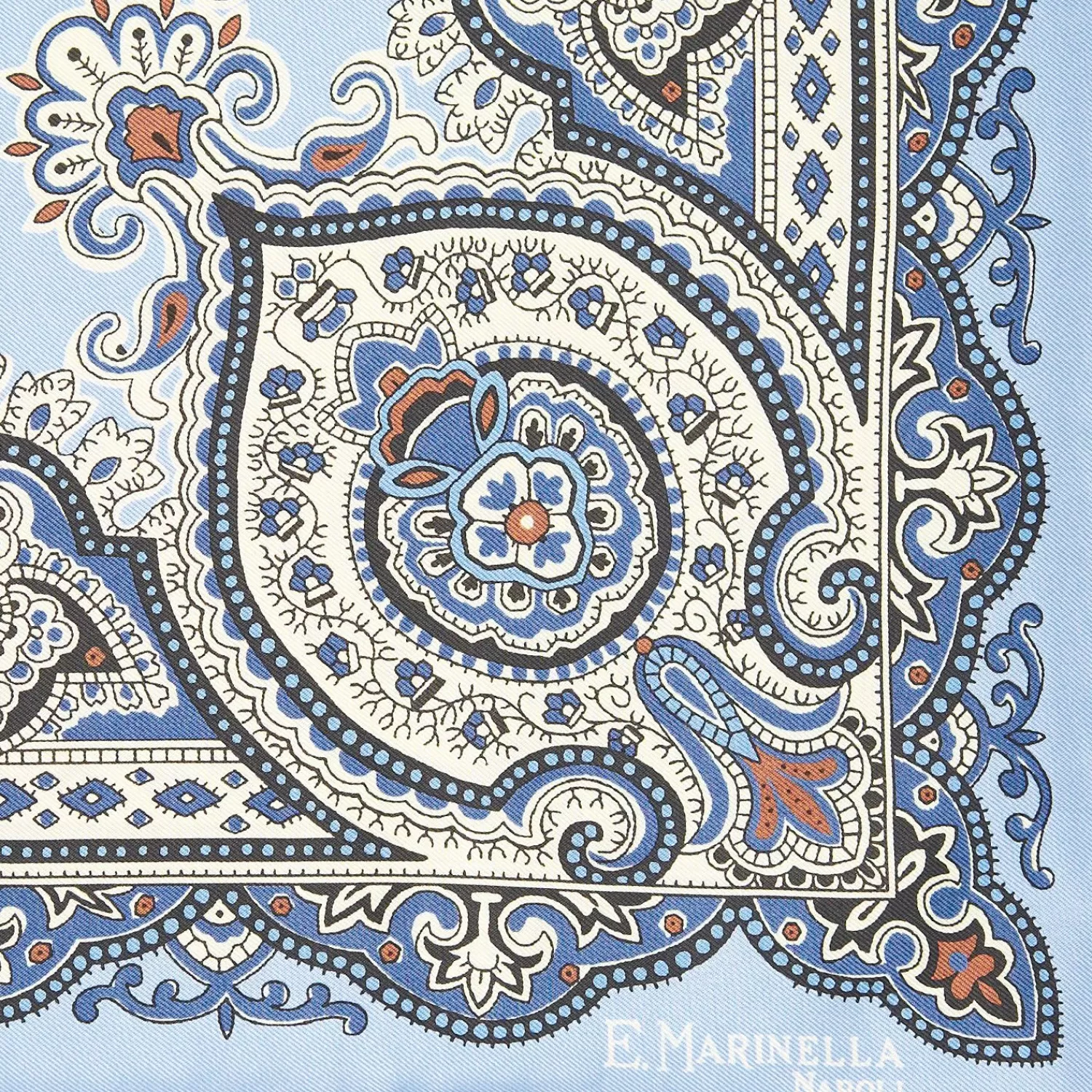 Light Blue Hand-Printed Silk Pocket Square - Large Flower Pattern>E.Marinella Sale