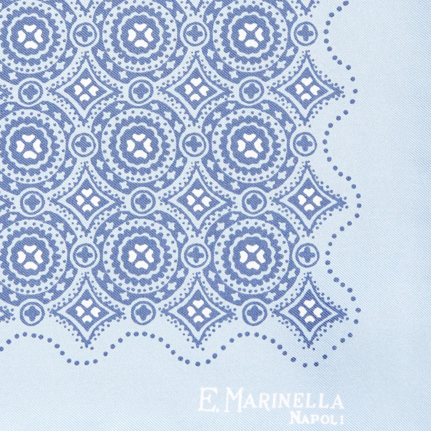 Light Blue Hand-Printed Silk Pocket Square Large Flower Pattern>E.Marinella Best