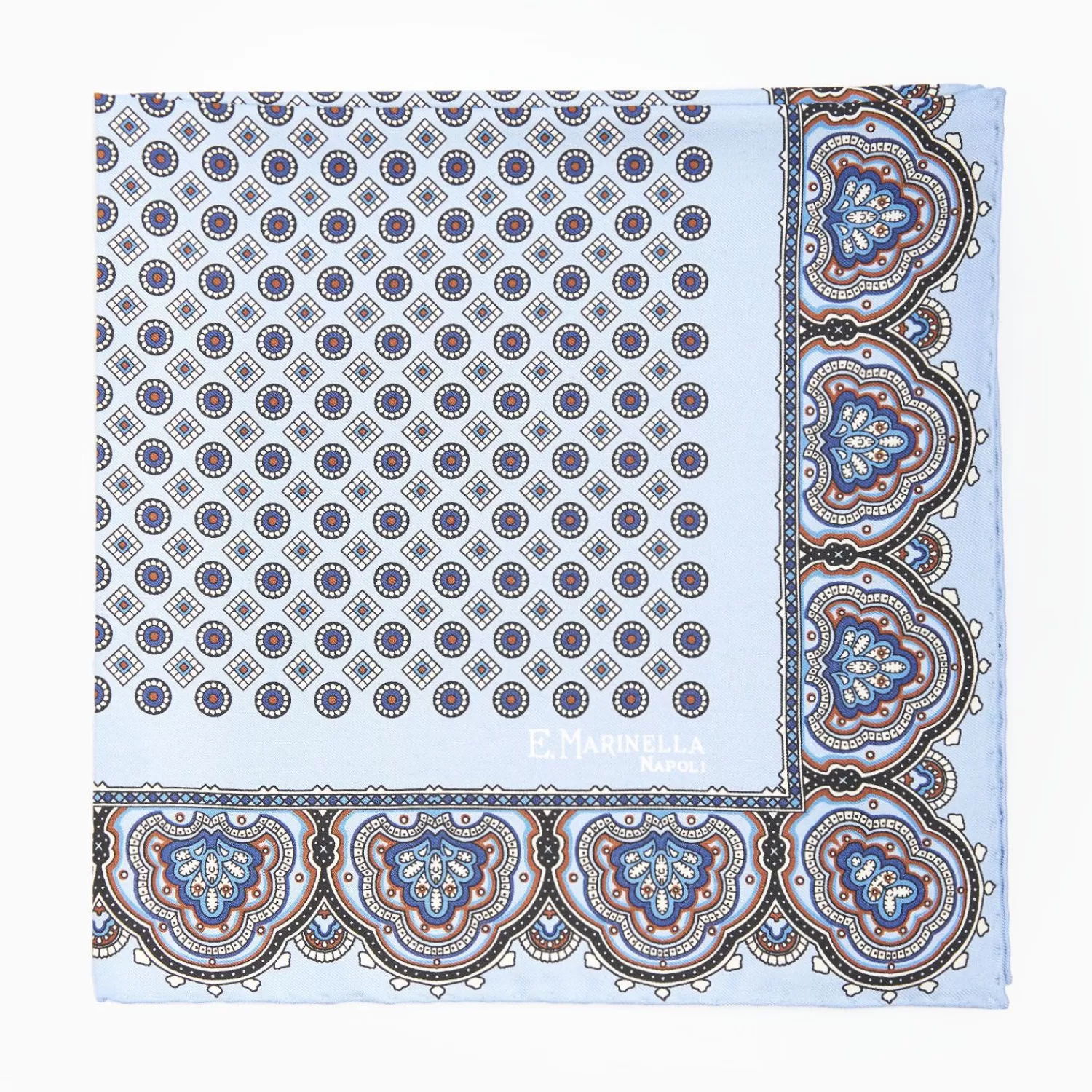 Light Blue Hand-Printed Silk Pocket Square Small Flower Pattern>E.Marinella Hot