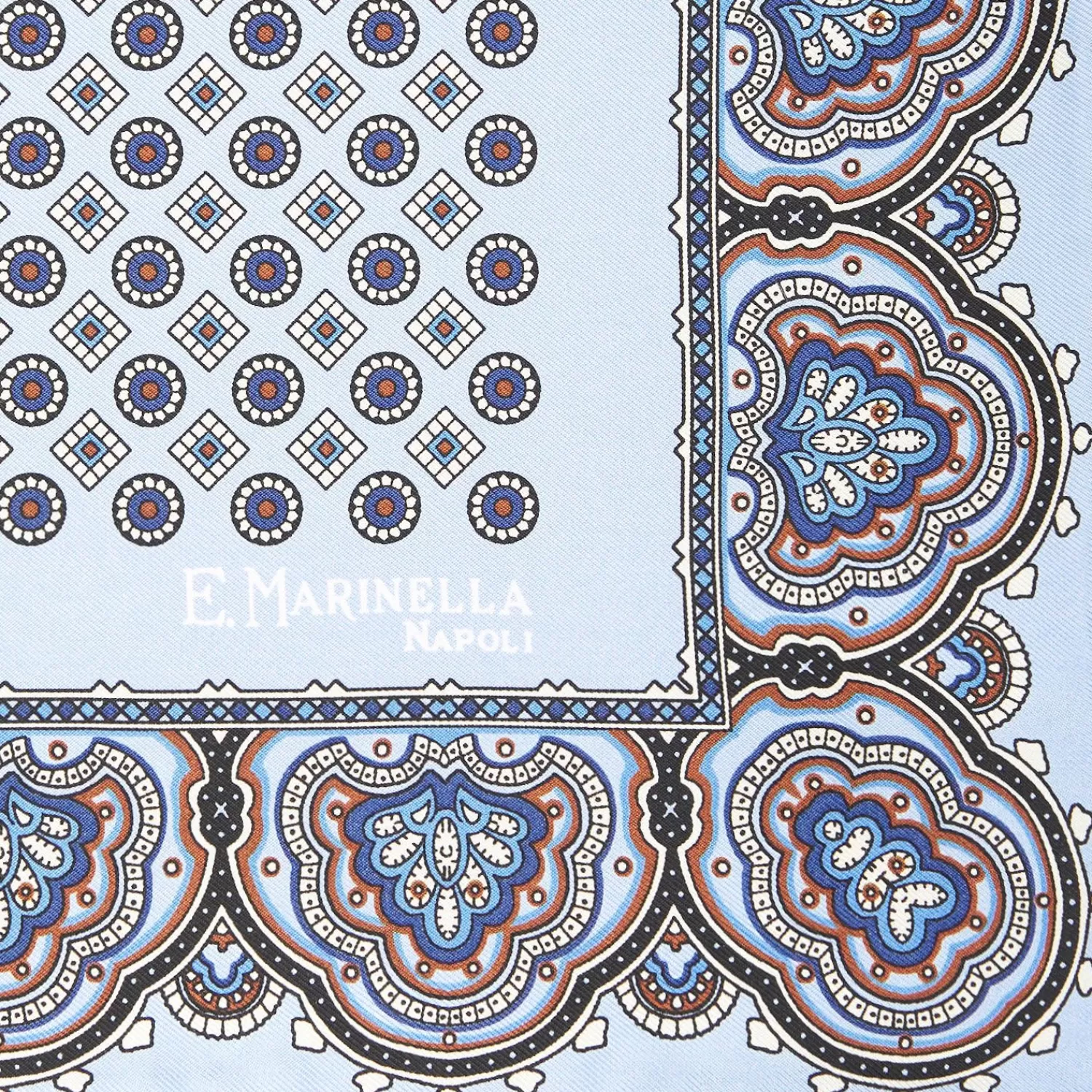 Light Blue Hand-Printed Silk Pocket Square Small Flower Pattern>E.Marinella Hot