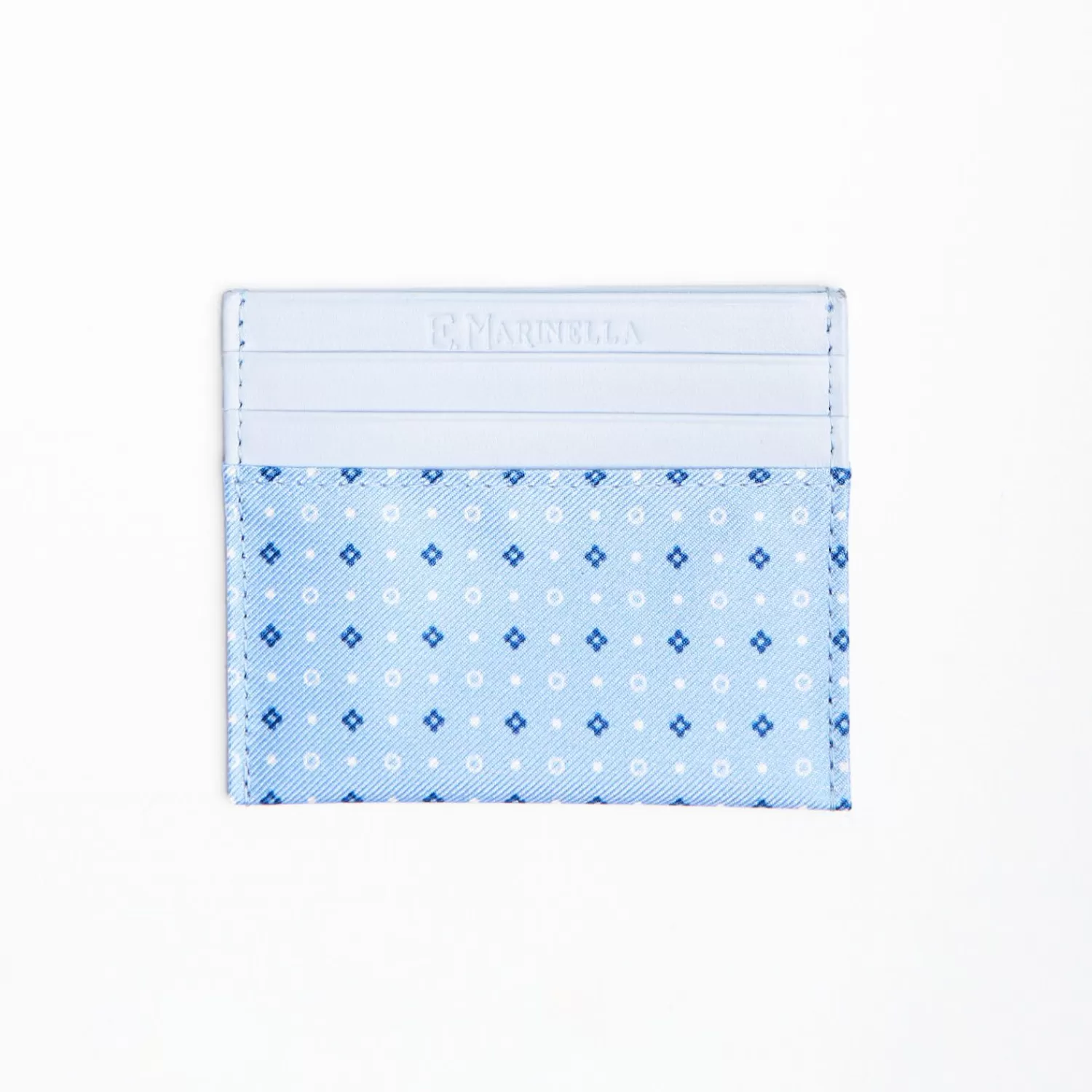 Light Blue Leather And Silk Credit Card Holder - 5 Compartments>E.Marinella Flash Sale