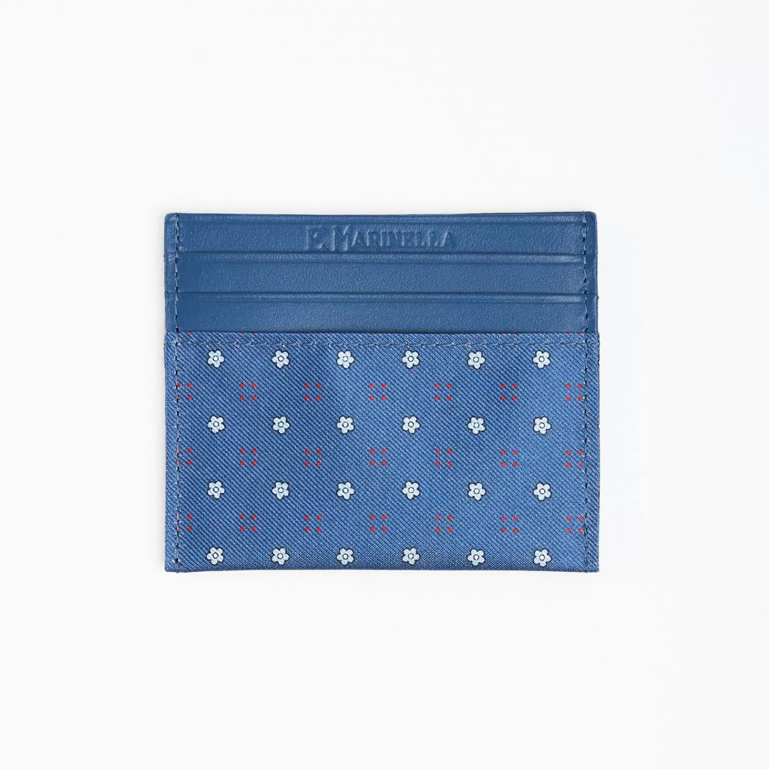 Light Blue Leather And Silk Credit Card Holder - 5 Compartments>E.Marinella Clearance