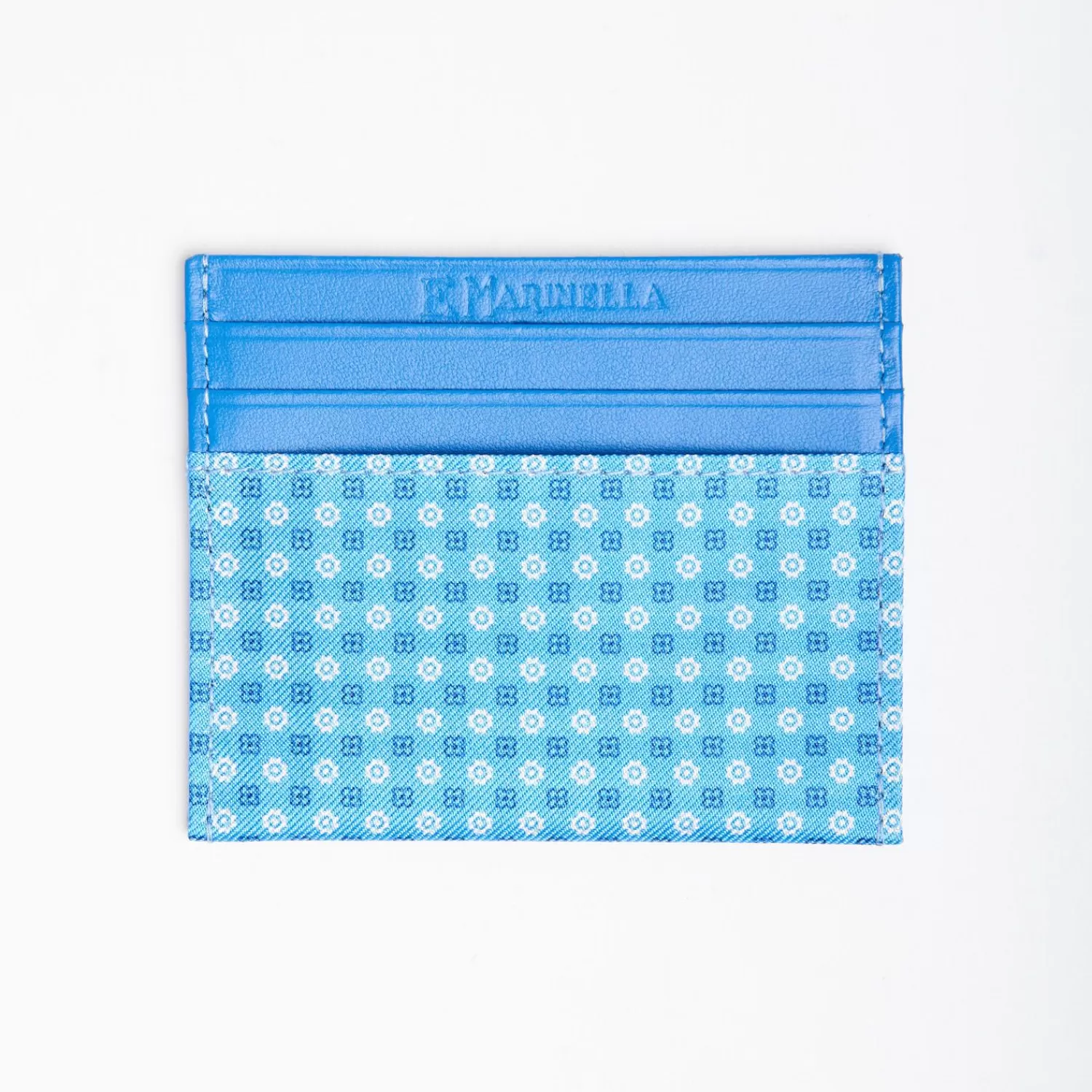 Light Blue Leather And Silk Credit Card Holder - 5 Compartments>E.Marinella Discount