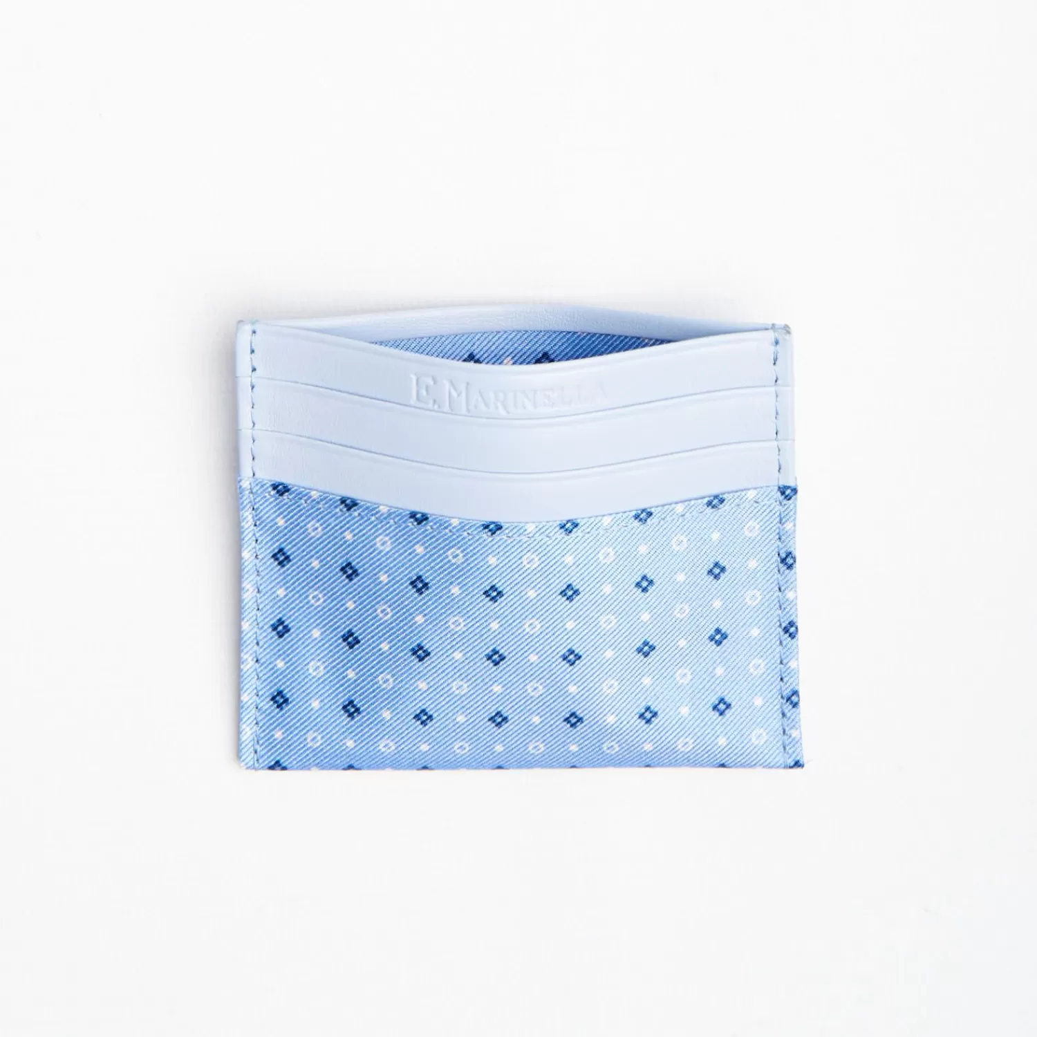 Light Blue Leather And Silk Credit Card Holder - 5 Compartments>E.Marinella Flash Sale