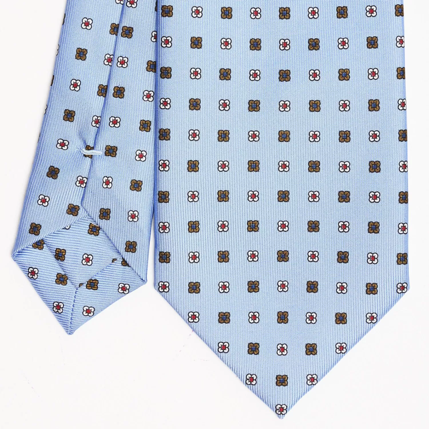 Light Blue Sartorial Classic Silk Tie Small Flower Pattern>E.Marinella Store