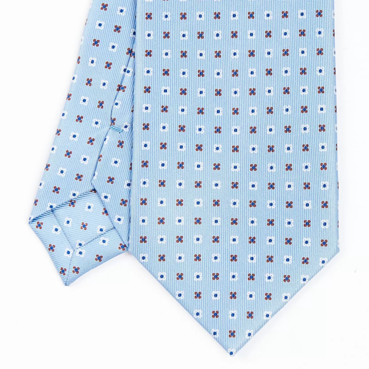 Light Blue Sartorial Classic Tie - Small Flower Pattern>E.Marinella Shop