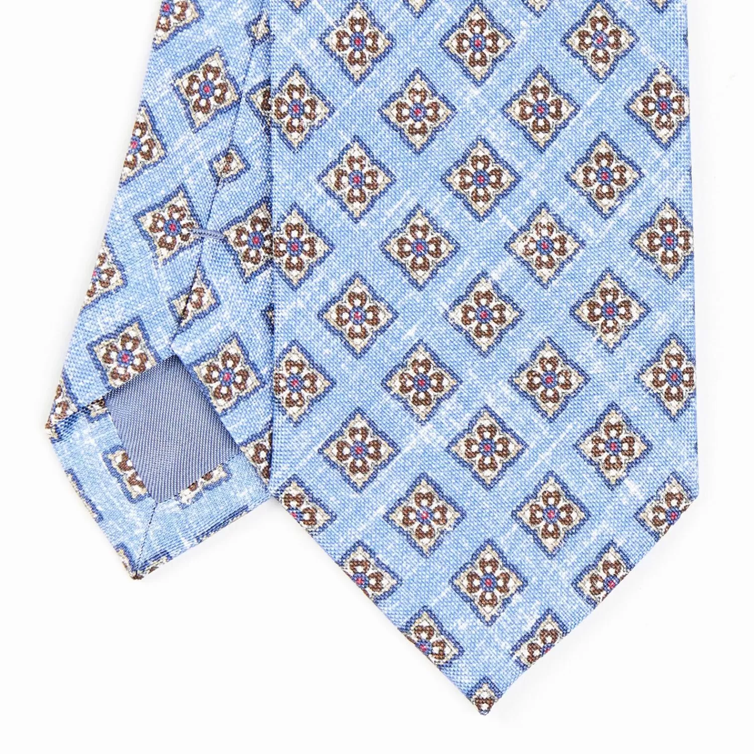 Light Blue Sartorial Cotton And Silk Tie - Large Flower Pattern>E.Marinella Online
