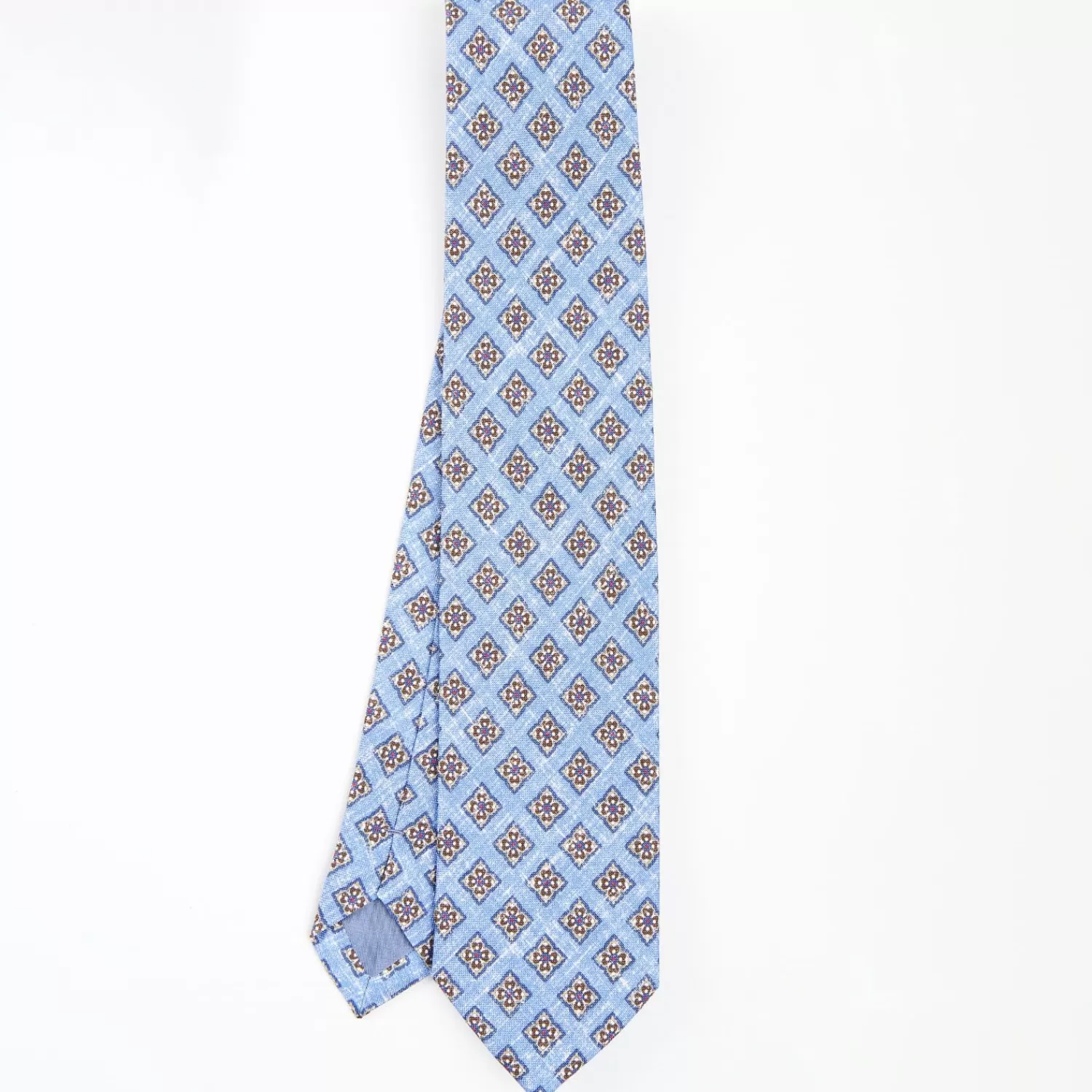 Light Blue Sartorial Cotton And Silk Tie - Large Flower Pattern>E.Marinella Online