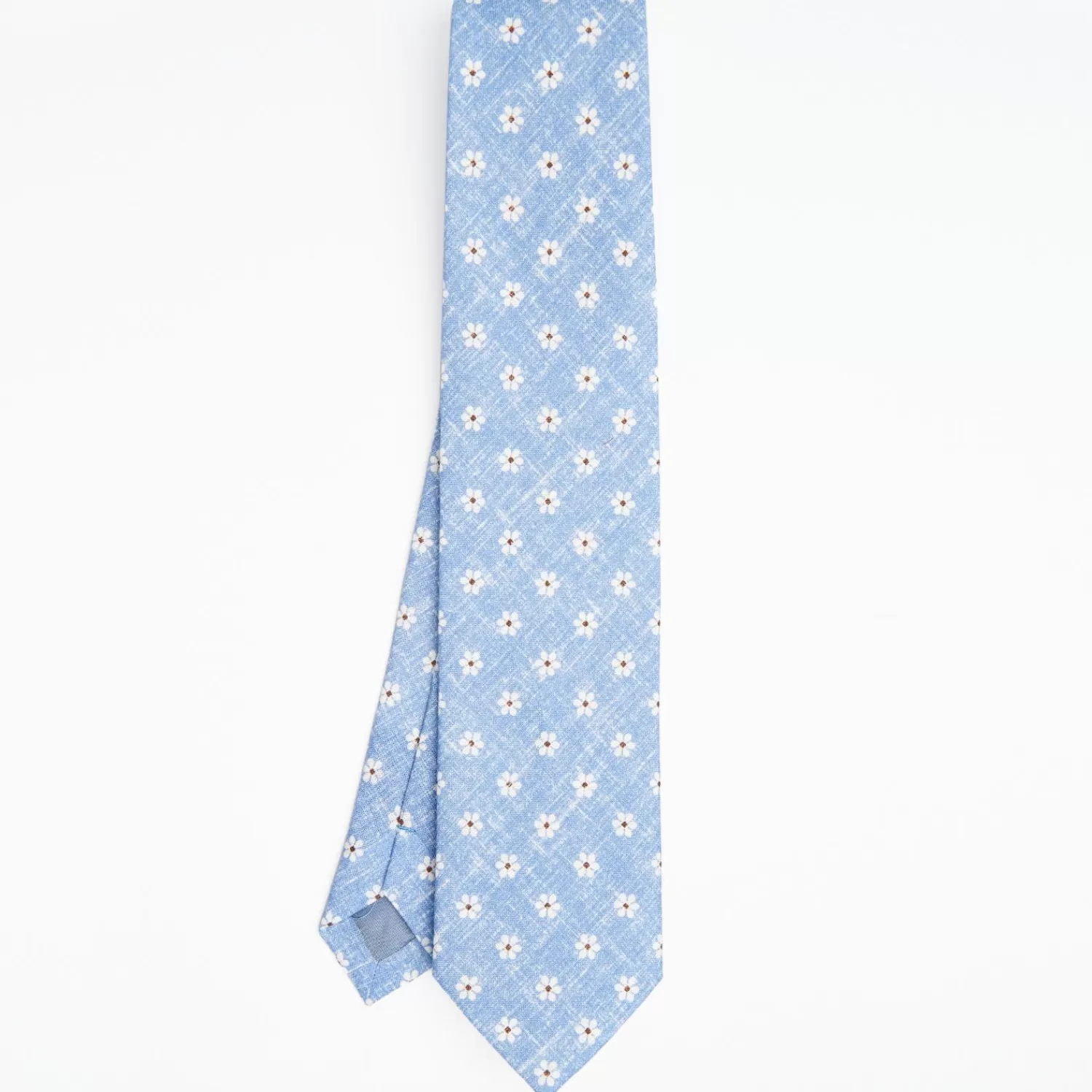 Light Blue Sartorial Cotton And Silk Tie Large Flower Pattern>E.Marinella Shop