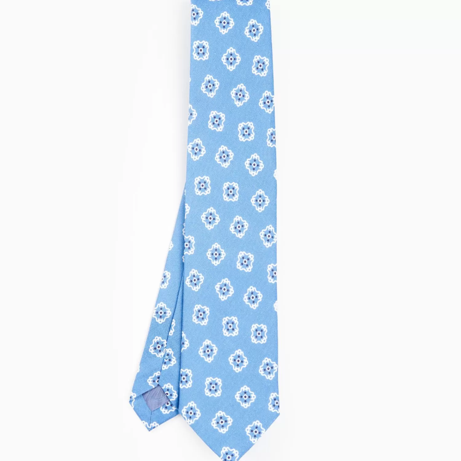 Light Blue Sartorial Linen Tie - Large Flower Pattern>E.Marinella Sale