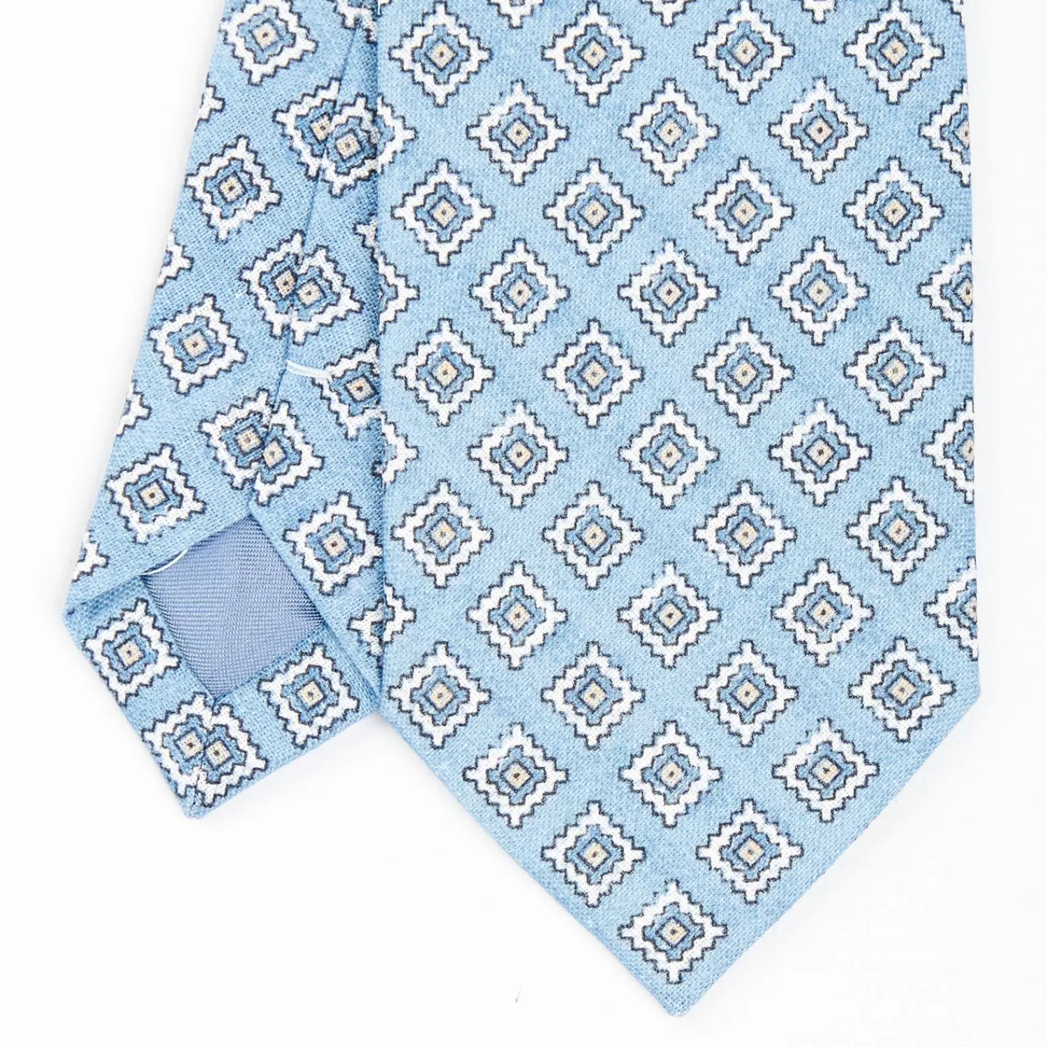 Light Blue Sartorial Linen Tie - Large Geometric Pattern>E.Marinella Cheap
