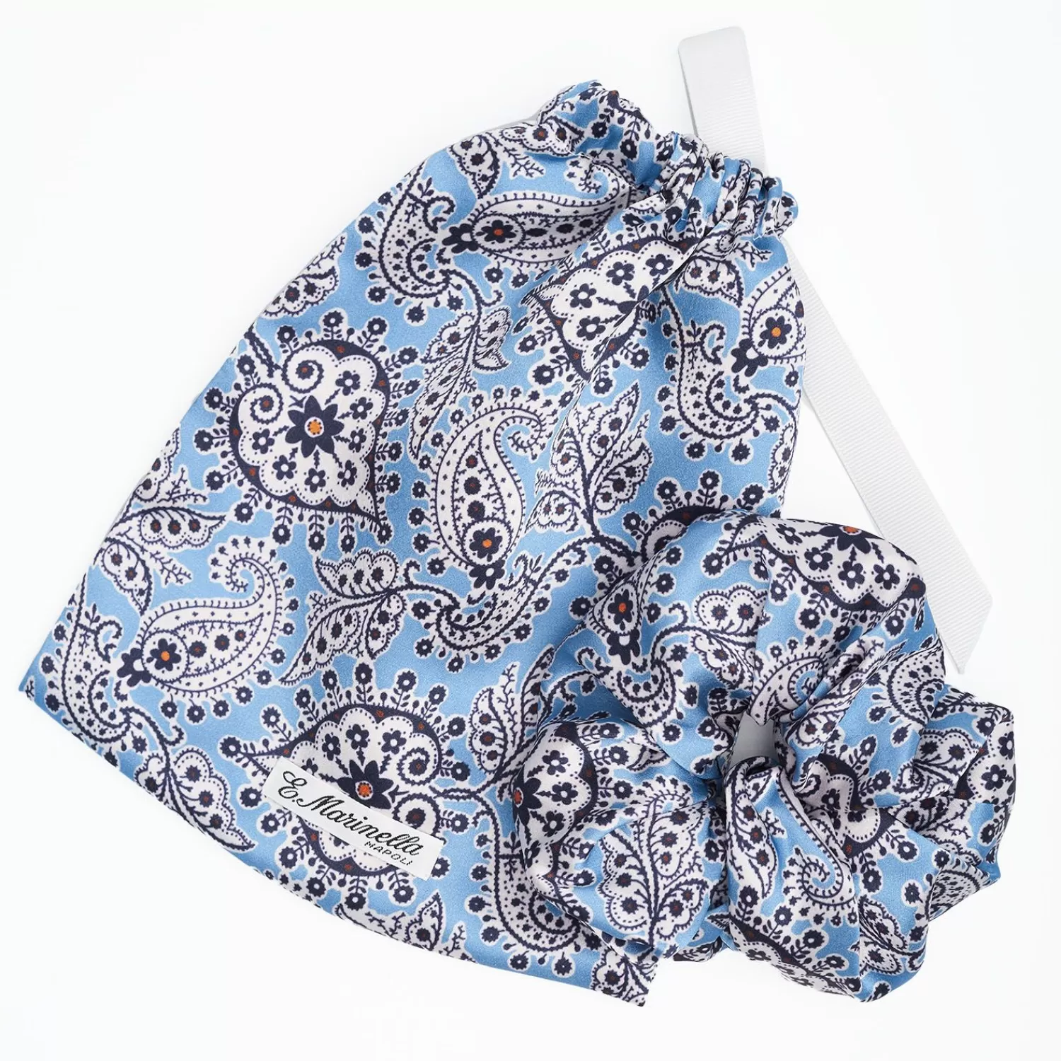 Light Blue Silk Scrunchie With Paisley Patterns>E.Marinella Best