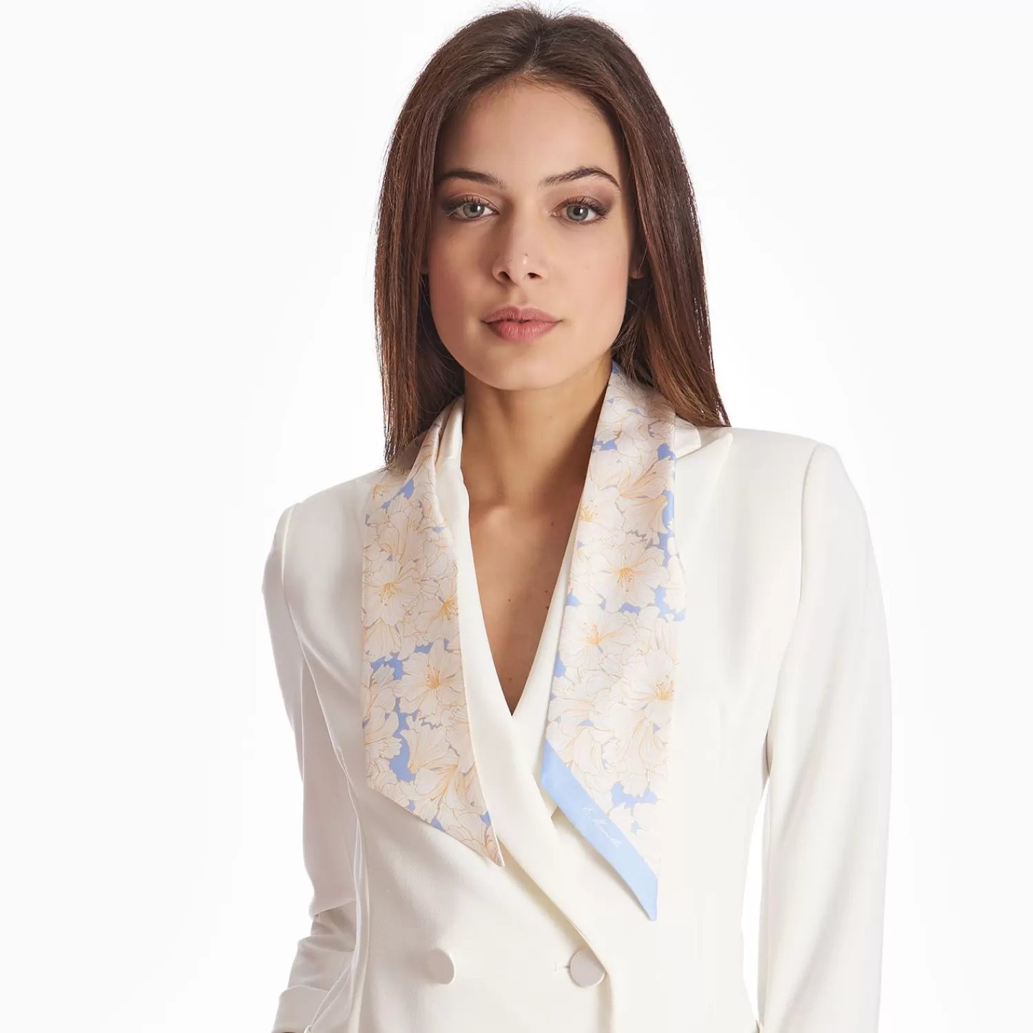 Light Blue Silk Twilly Floral Pattern>E.Marinella Discount