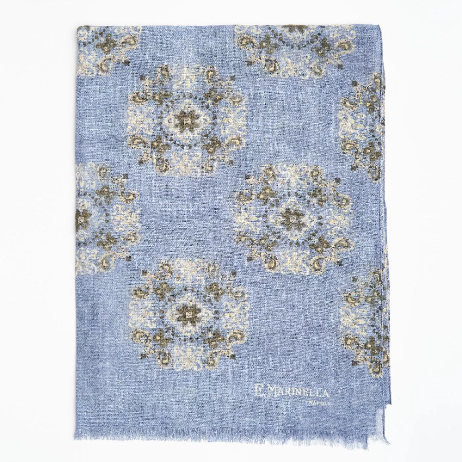 Light Blue Wool Stole With Floral Decorations>E.Marinella Cheap