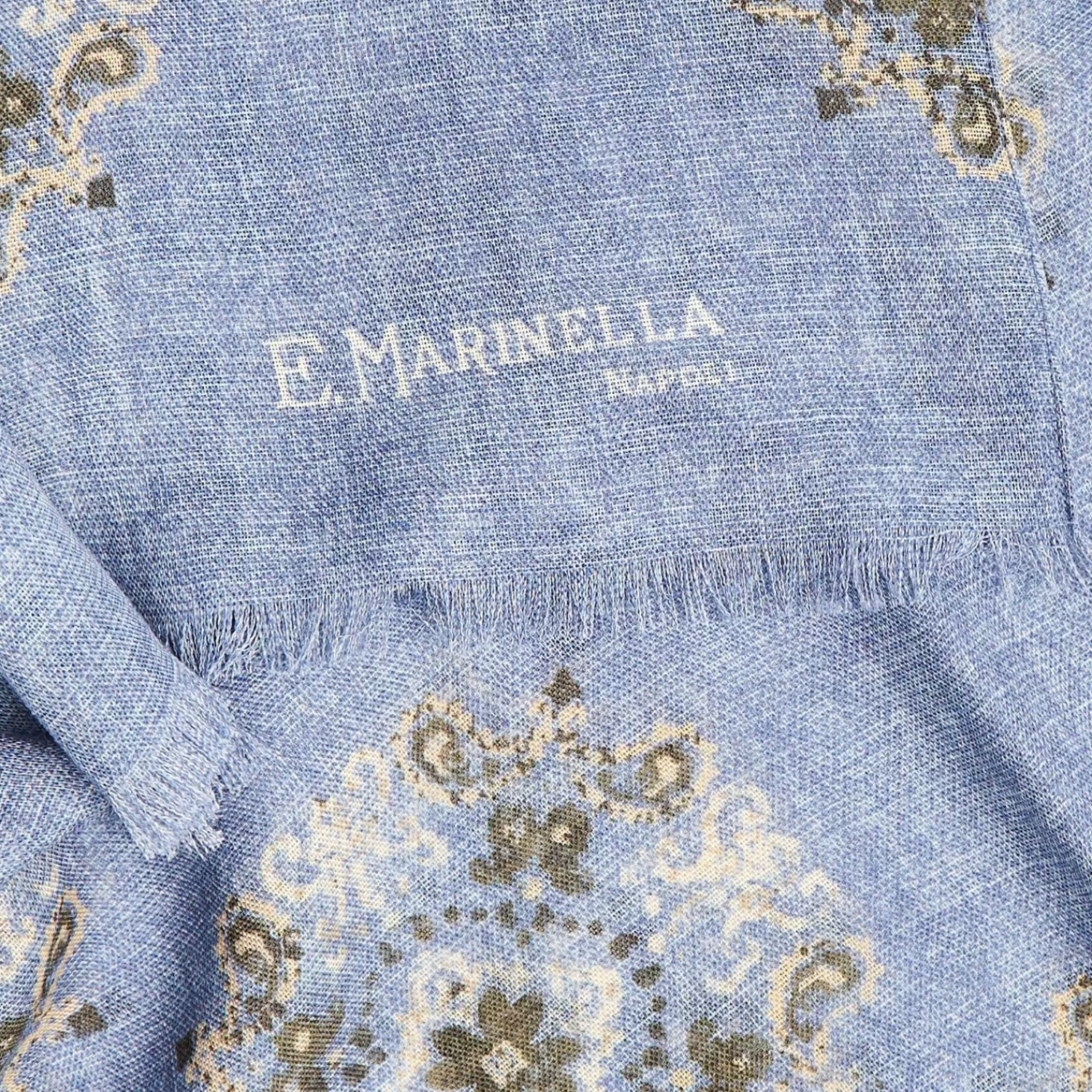 Light Blue Wool Stole With Floral Decorations>E.Marinella Cheap
