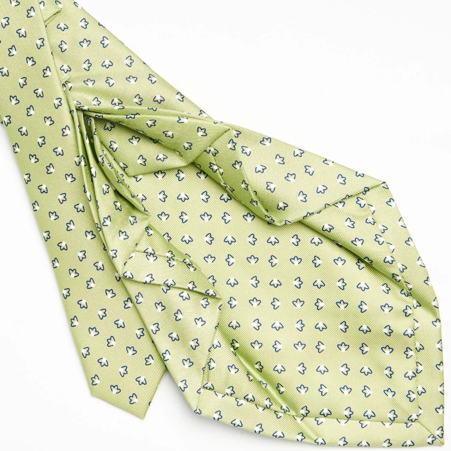 Light Green 7 Fold Sartorial Silk Tie - Small Flower Pattern>E.Marinella Clearance