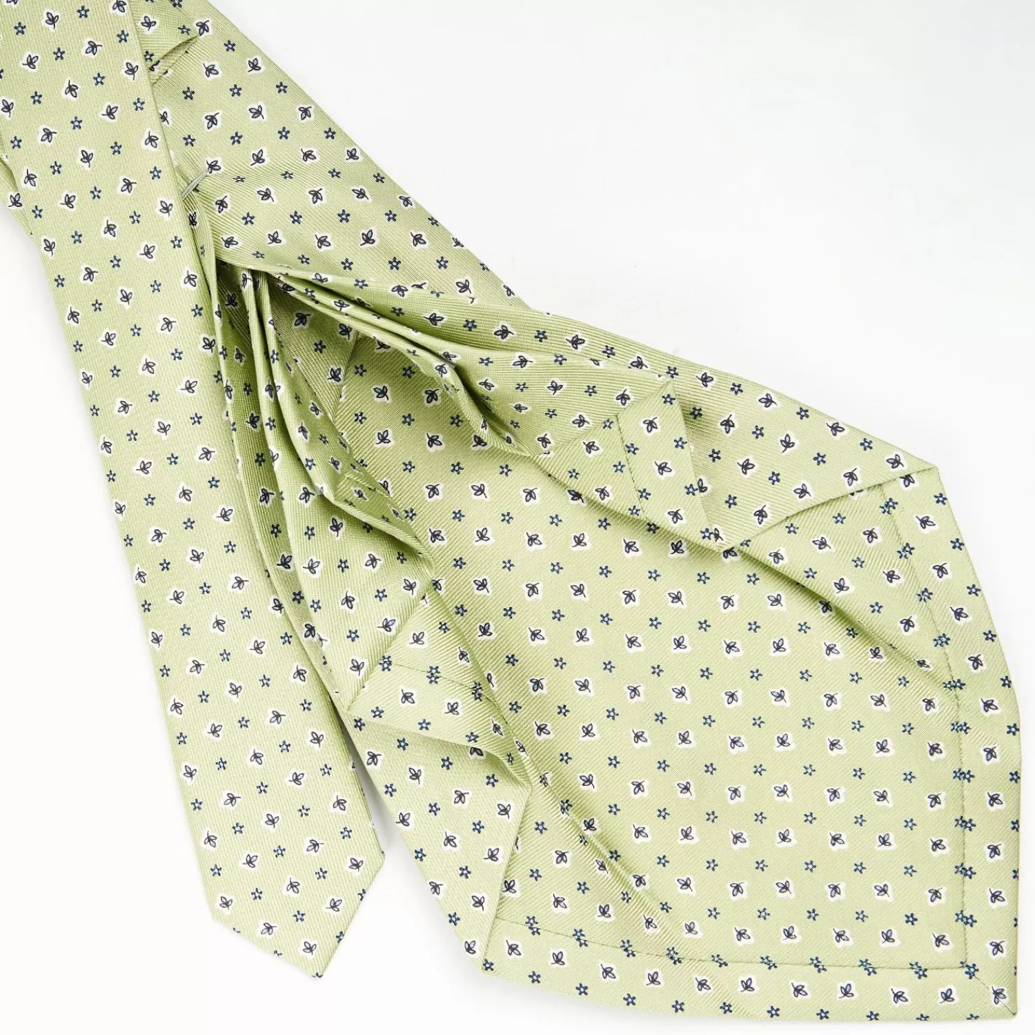 Light Green 9 Fold Sartorial Silk Tie - Small Flower Pattern>E.Marinella Clearance