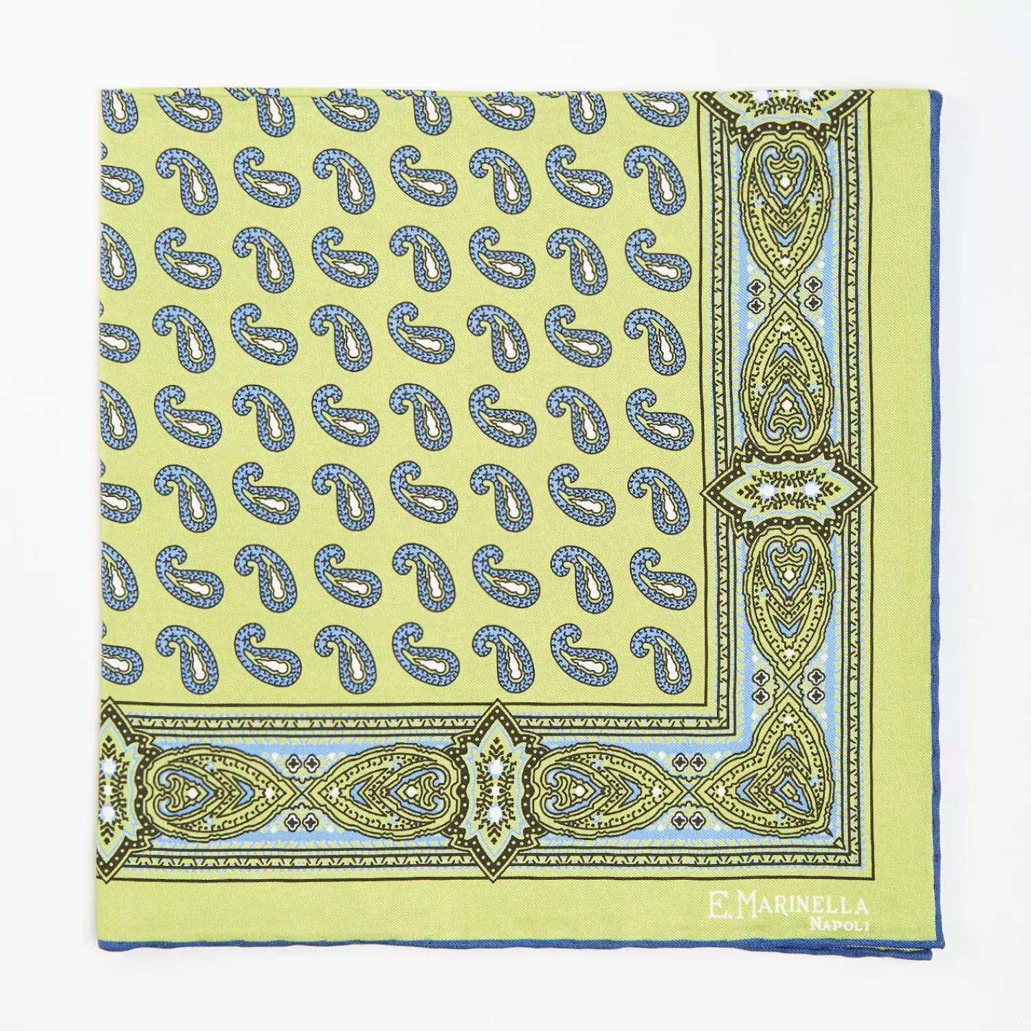 Light Green Hand-Printed Silk Pocket Square - Paisley Pattern>E.Marinella Hot