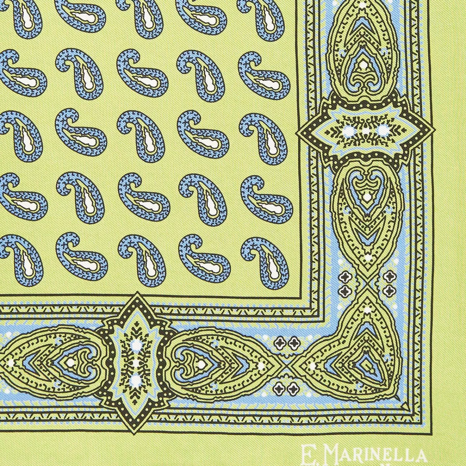 Light Green Hand-Printed Silk Pocket Square - Paisley Pattern>E.Marinella Hot