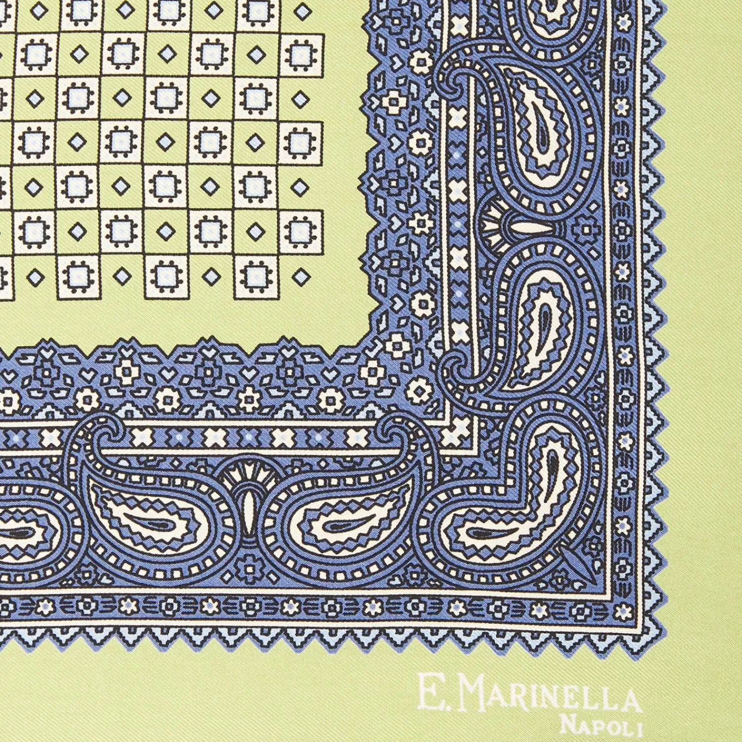 Light Green Hand-Printed Silk Pocket Square Large Flower Pattern>E.Marinella Flash Sale