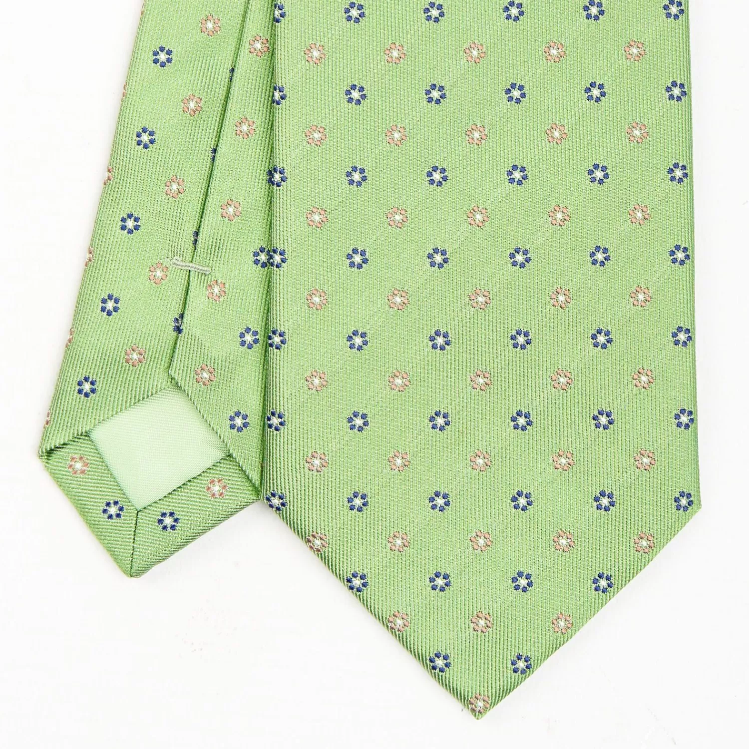 Light Green Sartorial Jacquard Silk Tie - Small Flower Designs>E.Marinella Clearance