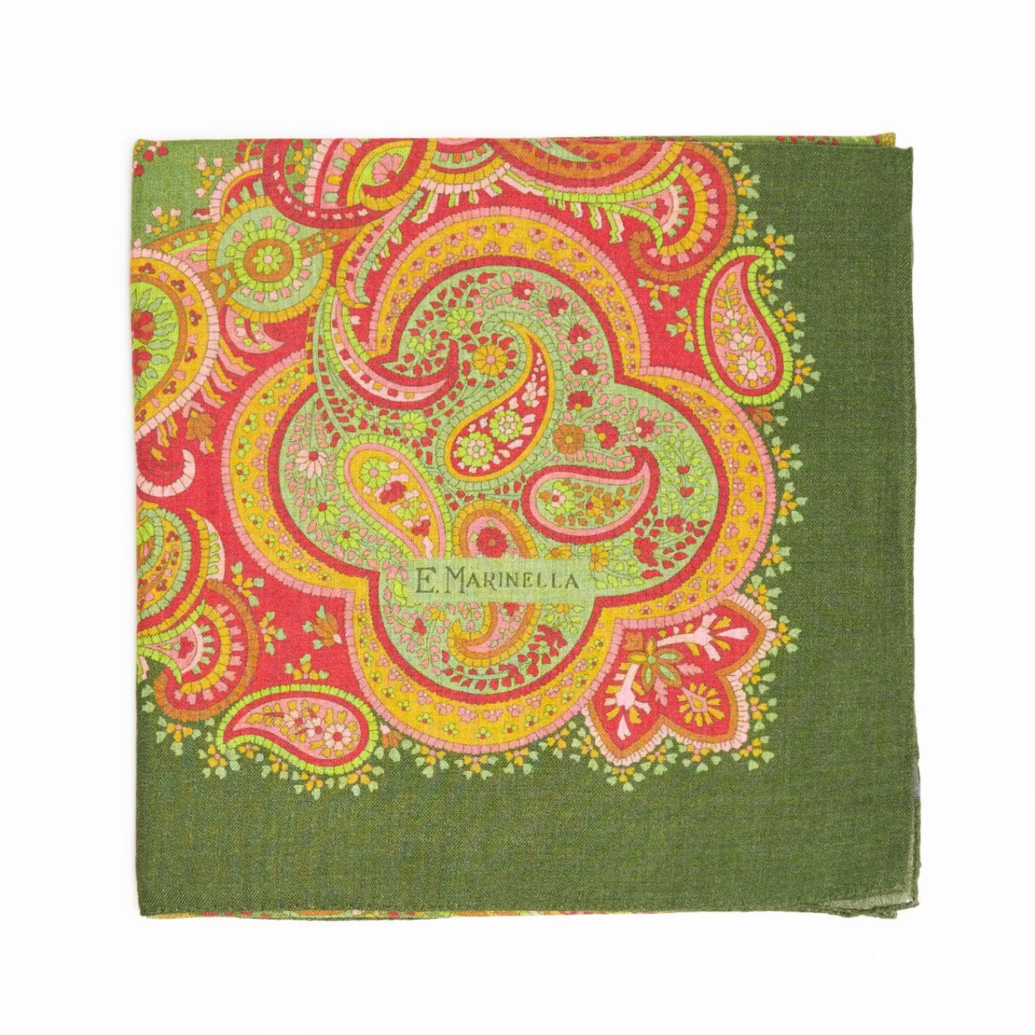 Light Green Wool Stole With Floral And Paisley Patterns>E.Marinella Online