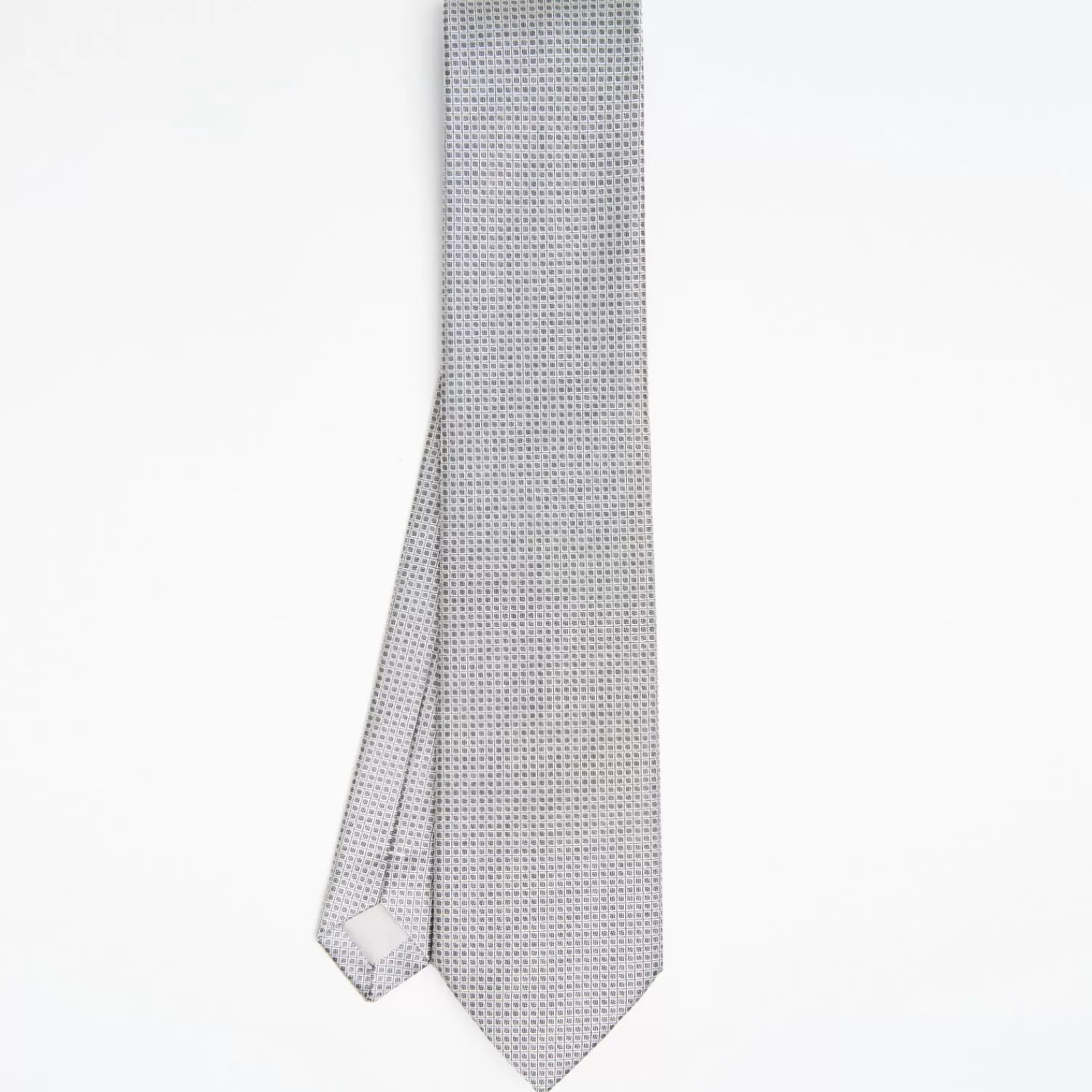 Light Grey Ceremonial Jacquard Silk Tie - Small Geometric Pattern>E.Marinella New