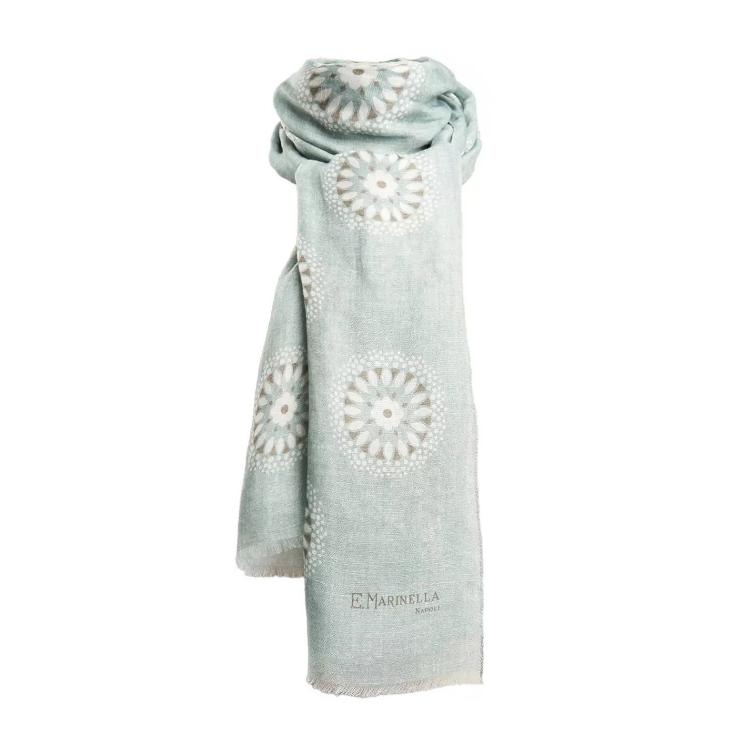 Light Grey Cotton And Linen Scarf - Floral Medallions>E.Marinella Clearance
