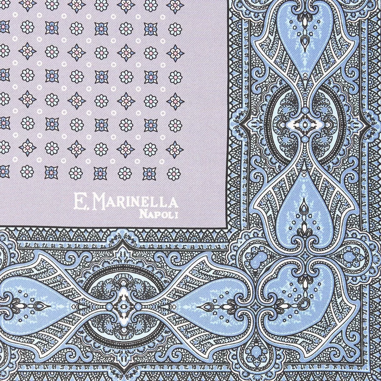 Light Grey Hand-Printed Silk Pocket Square - Small Flower Pattern>E.Marinella Shop