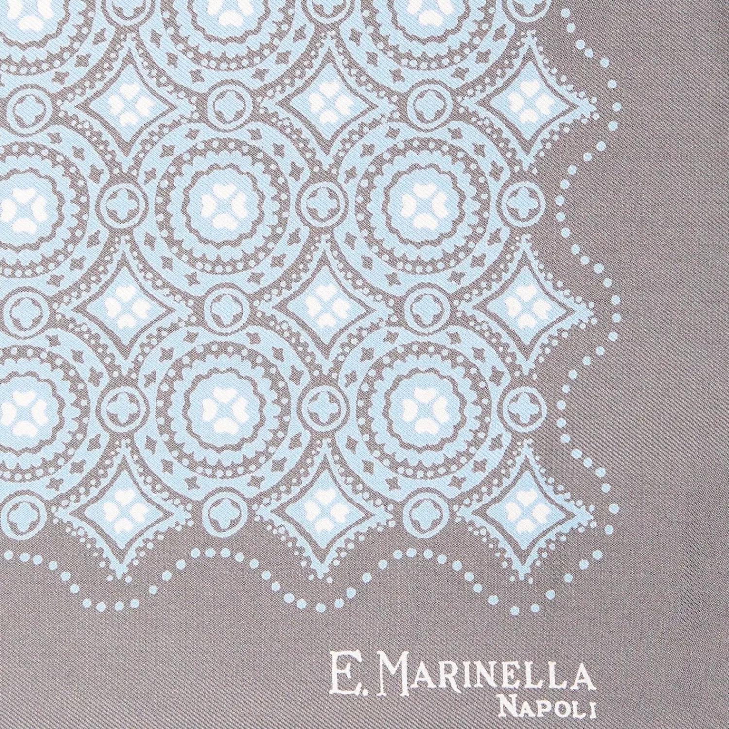 Light Grey Hand-Printed Silk Pocket Square Large Flower Pattern>E.Marinella Store