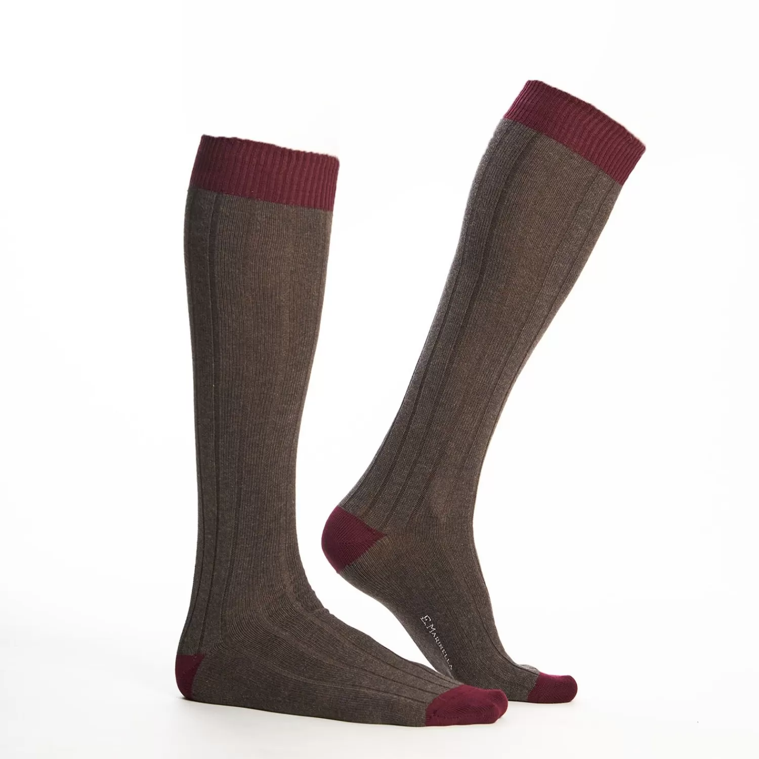 Long Bicolor Brown And Burgundy Cotton Socks - Solid Color>E.Marinella Best Sale