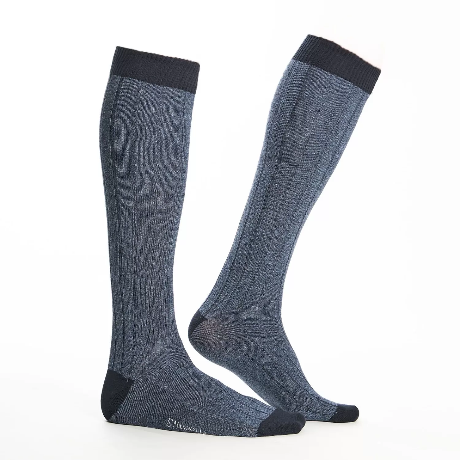 Long Bicolor Powder Blue Cotton Socks - Solid Color>E.Marinella Shop