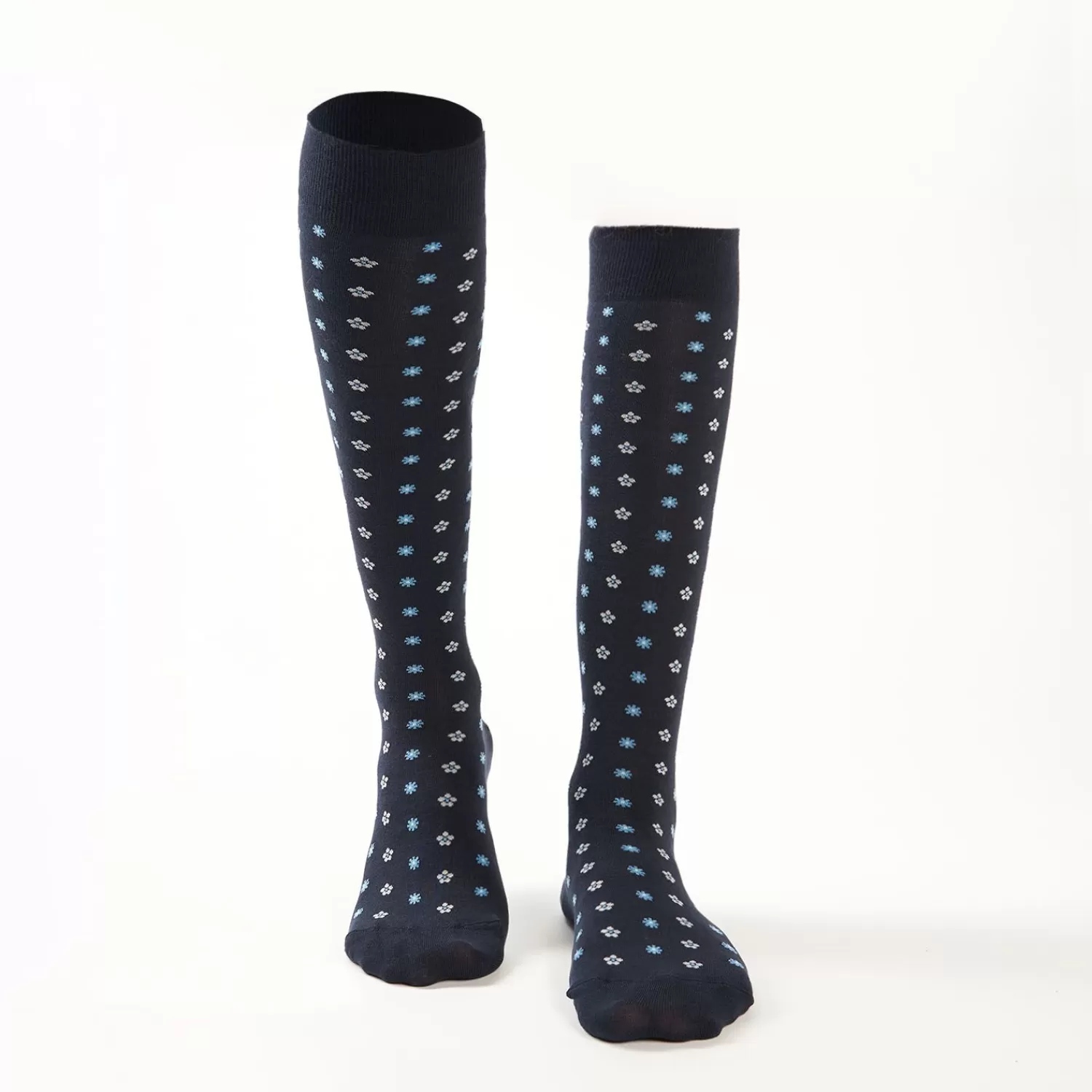 Long Blue Cotton Socks - Small Flower Pattern>E.Marinella Outlet