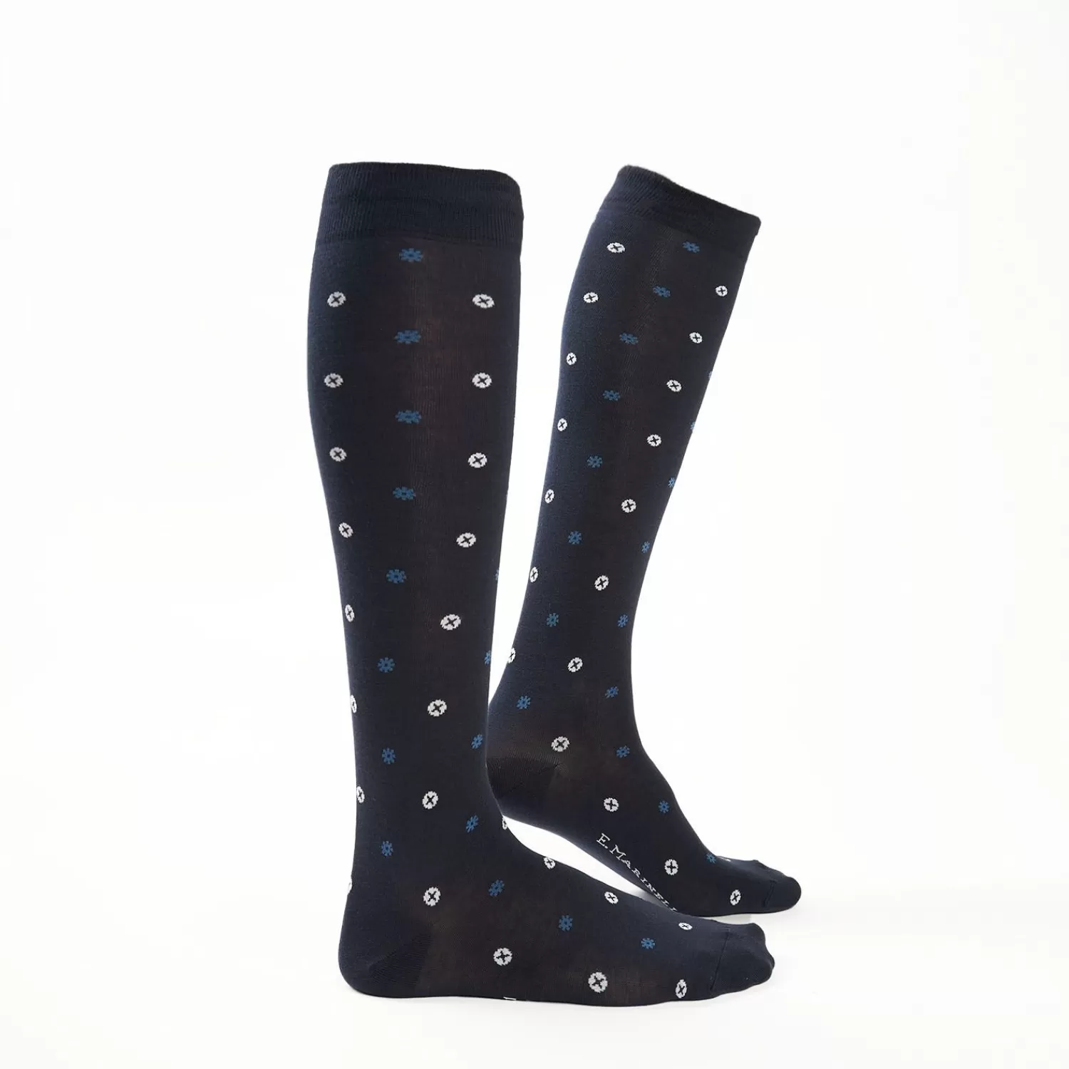 Long Blue Cotton Socks - Small Flower Pattern>E.Marinella Sale