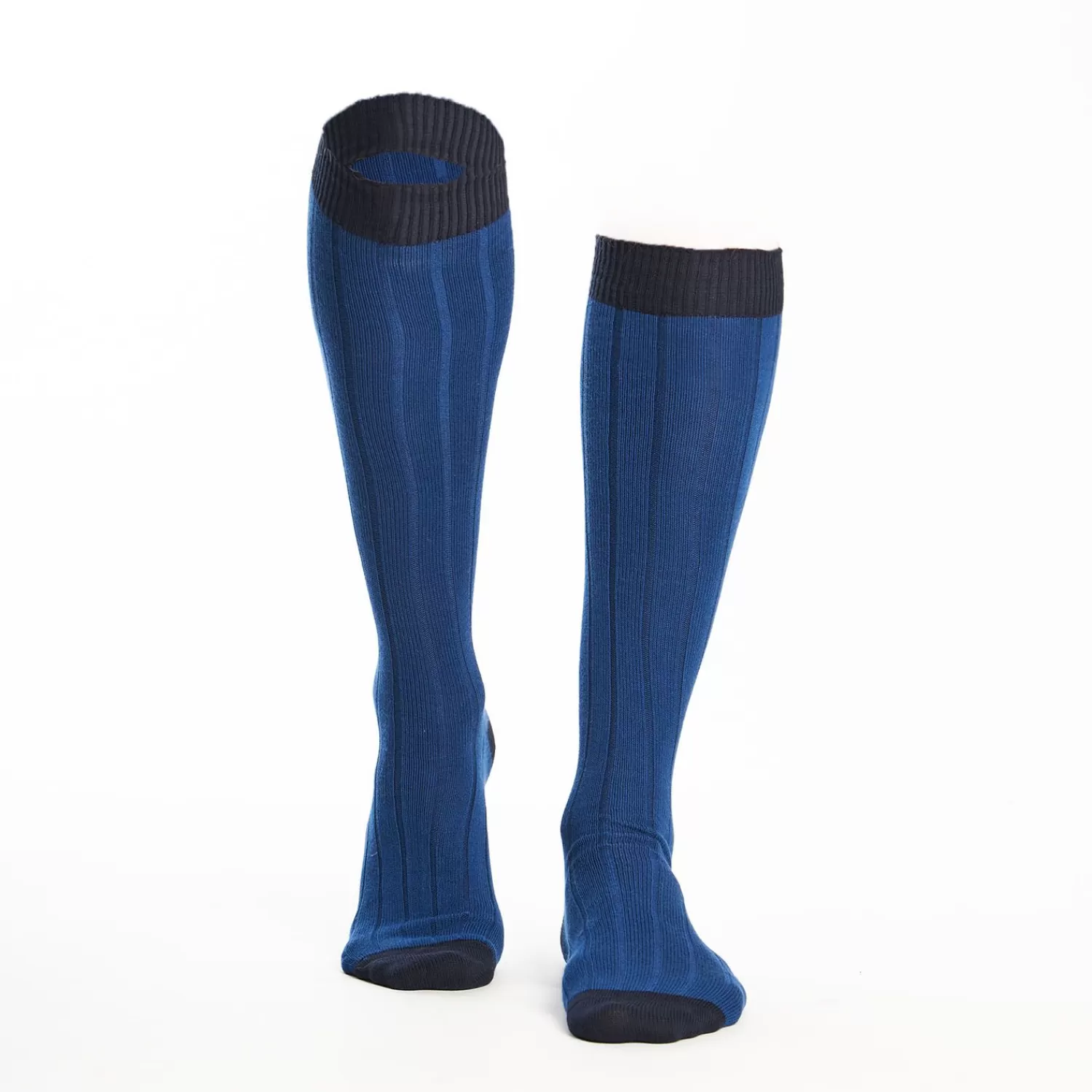 Long Bluette And Blue Bicolor Cotton Socks - Solid Color>E.Marinella Clearance